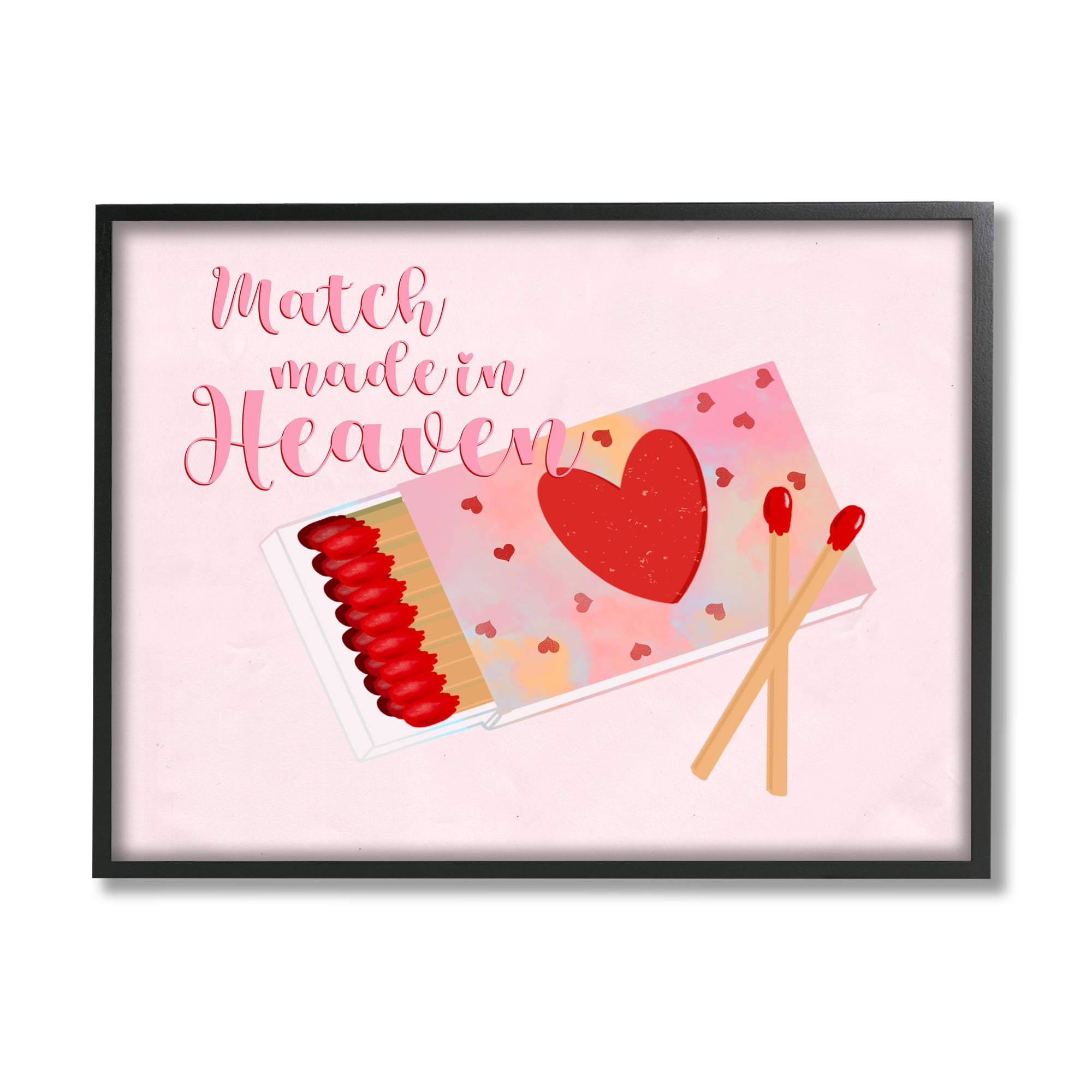 Stupell Match Made In Heaven Romantic Matchbook Holiday Painting Black Framed Art Print Wall Art