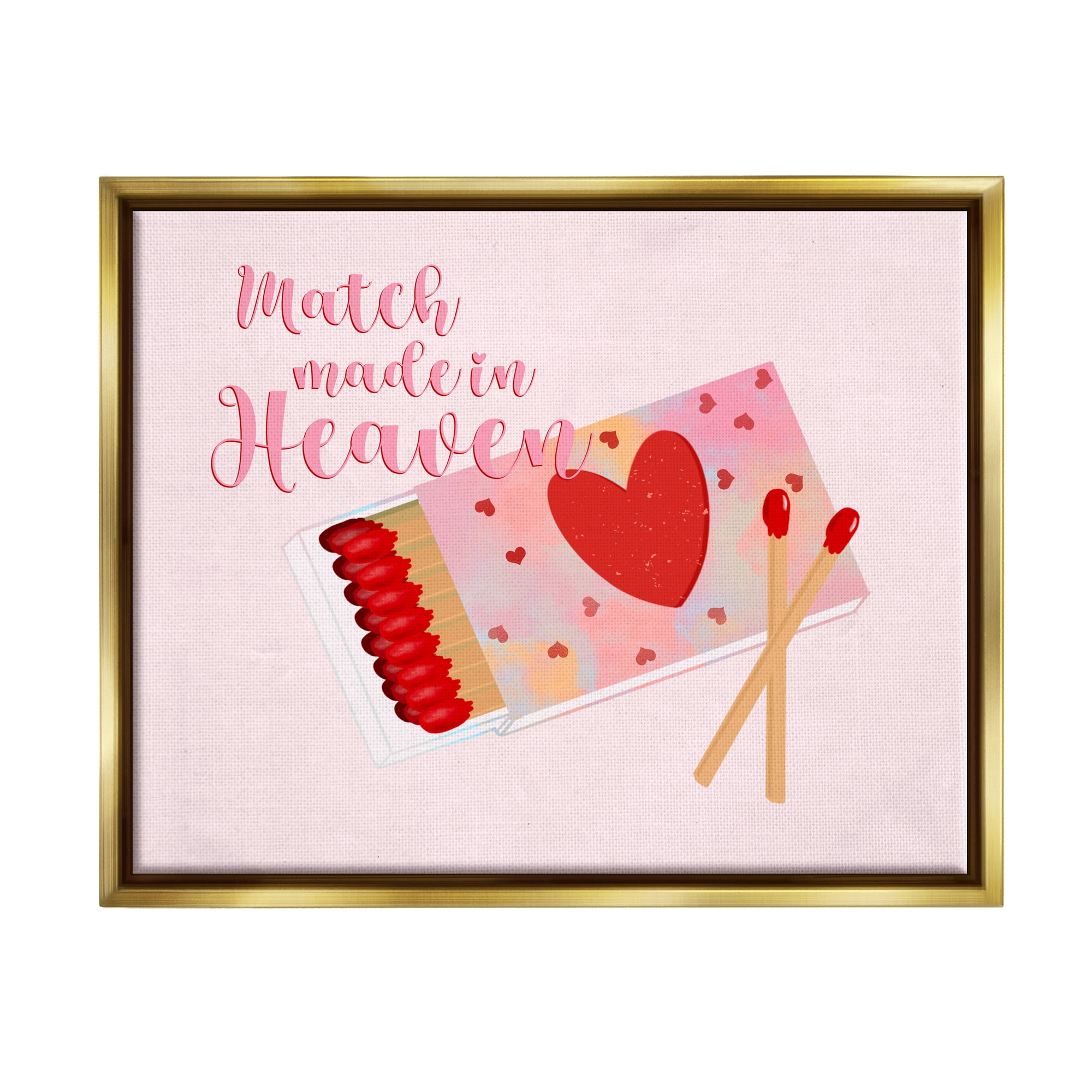 Stupell Match Made In Heaven Romantic Matchbook Holiday Painting Gold Floater Framed Art Print Wall Art