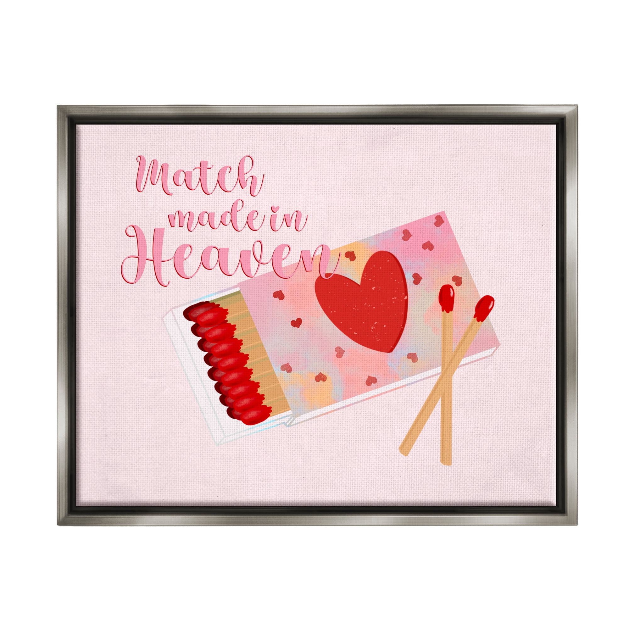 Stupell Match Made In Heaven Romantic Matchbook Holiday Painting Gray Floater Framed Art Print Wall Art