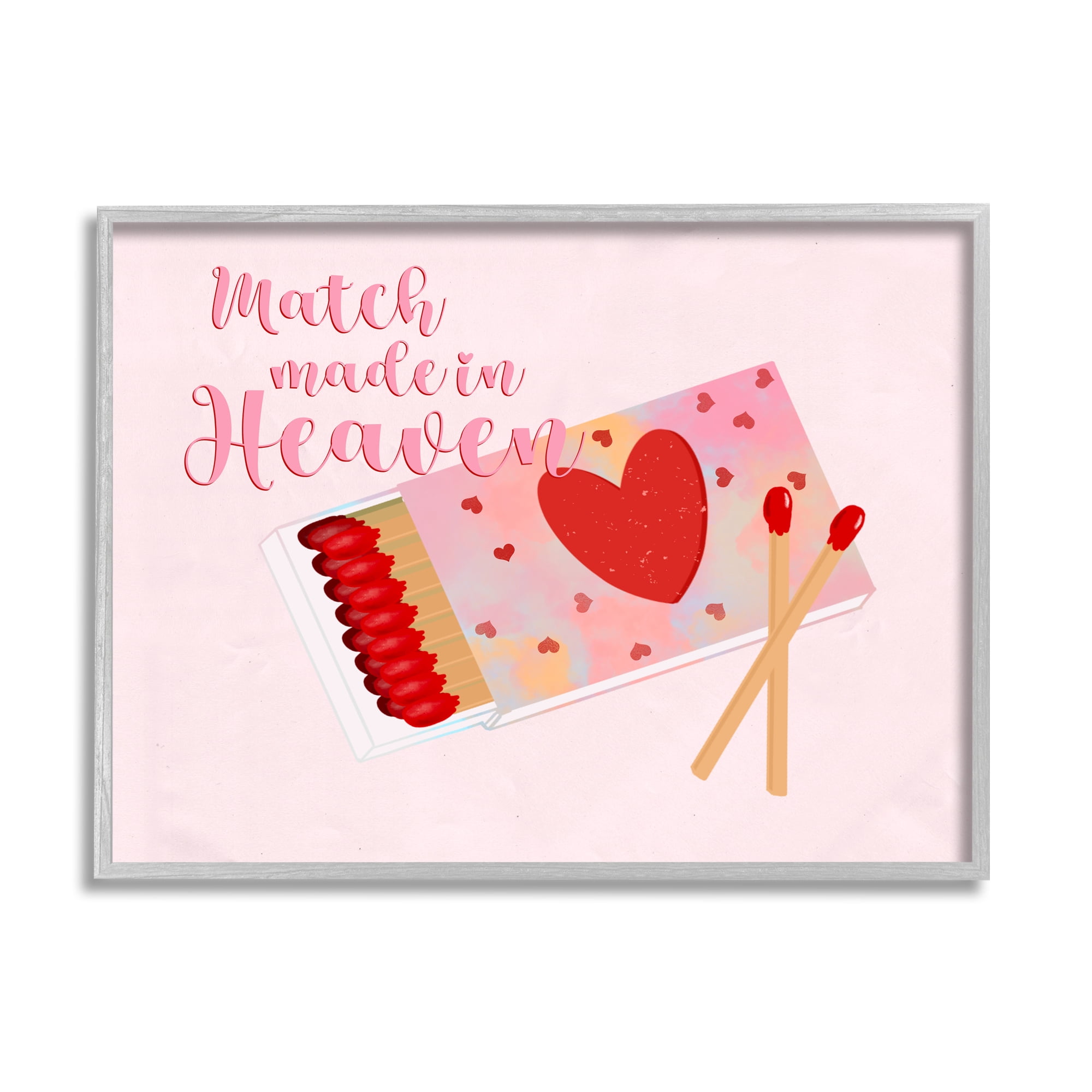 Stupell Match Made In Heaven Romantic Matchbook Holiday Painting Gray Framed Art Print Wall Art