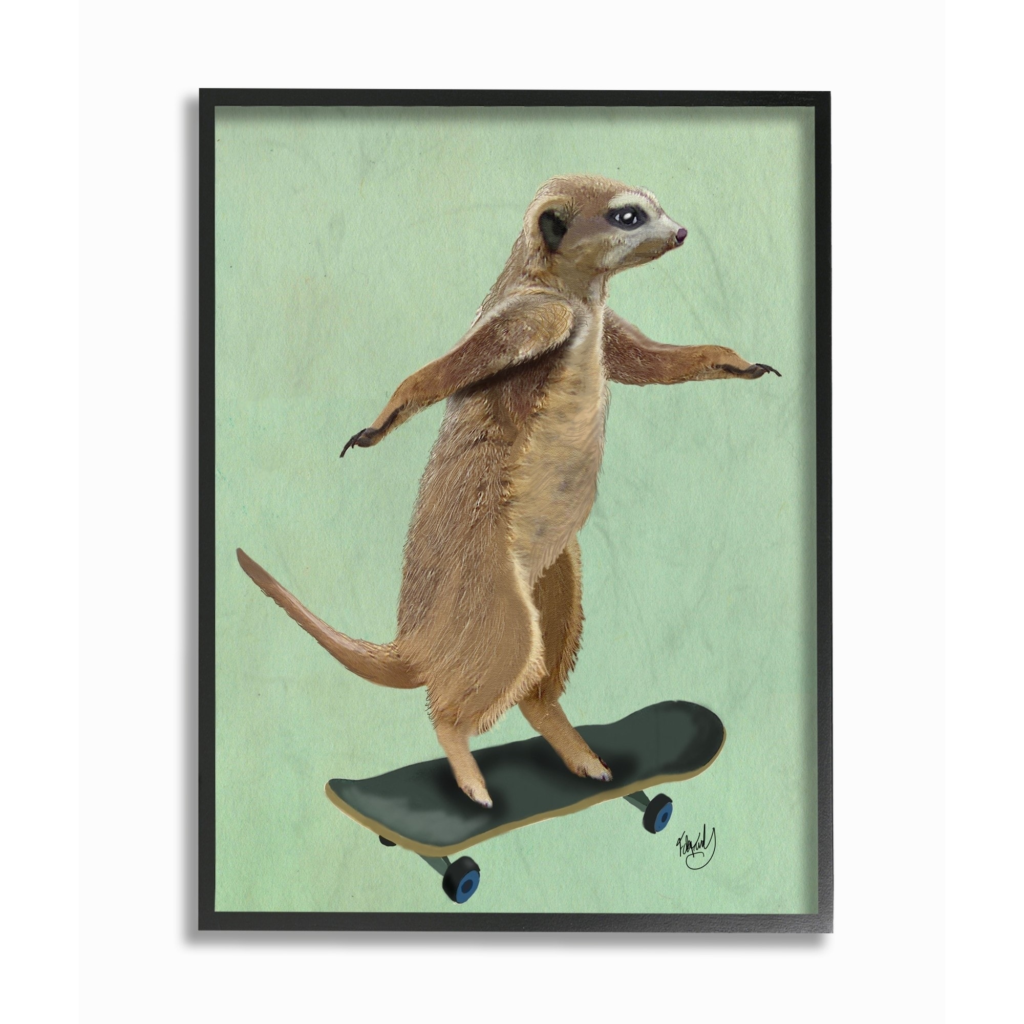 Stupell Meerkat On Skateboard Illustration, Framed Giclee, 11 x 1.5 x 14, A - Multi-color 11 x 14
