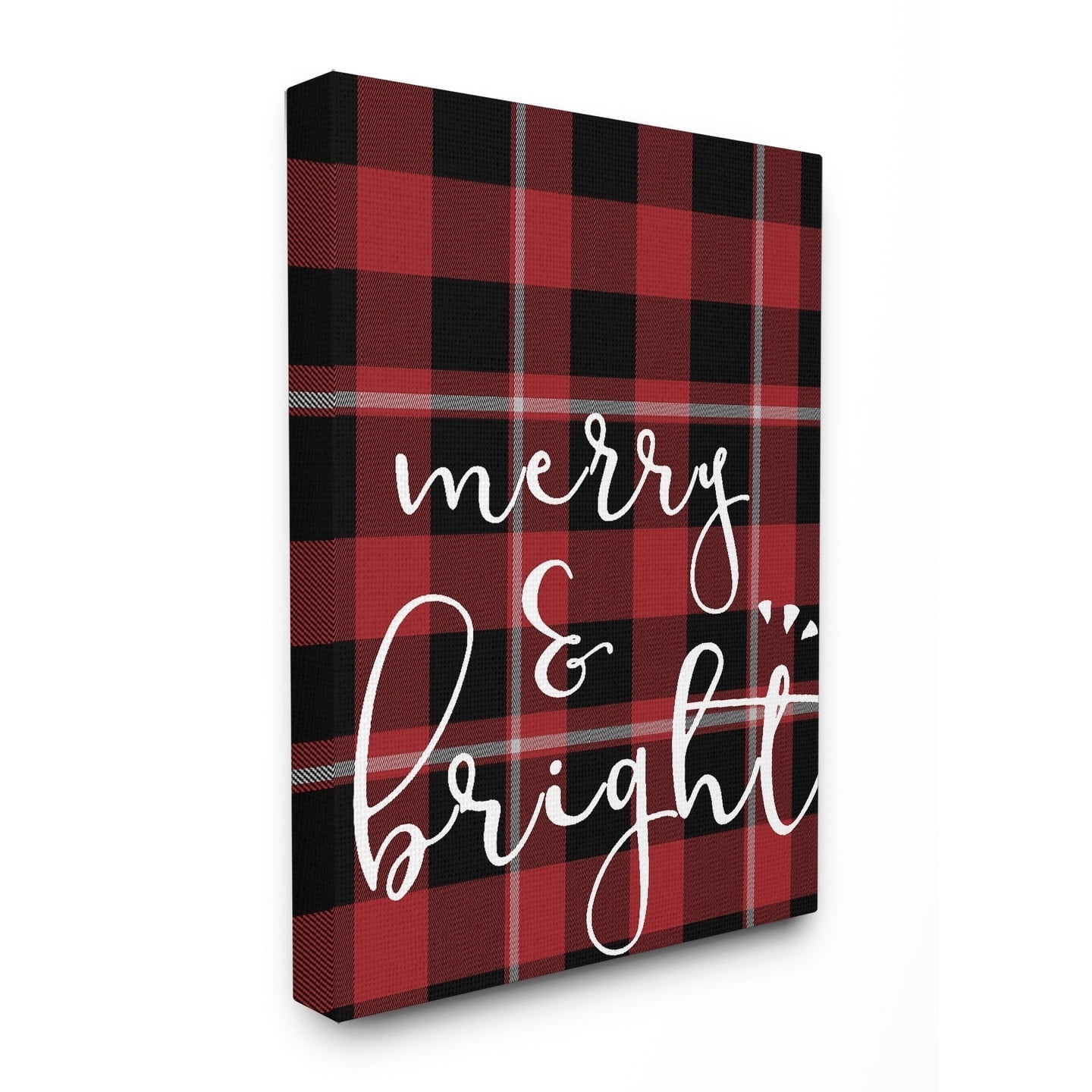 The Stupell Home Decor Collection Merry & Bright Plaid Typography Oversized Stretched Canvas Wall Art, 24 x 1.5 x 30