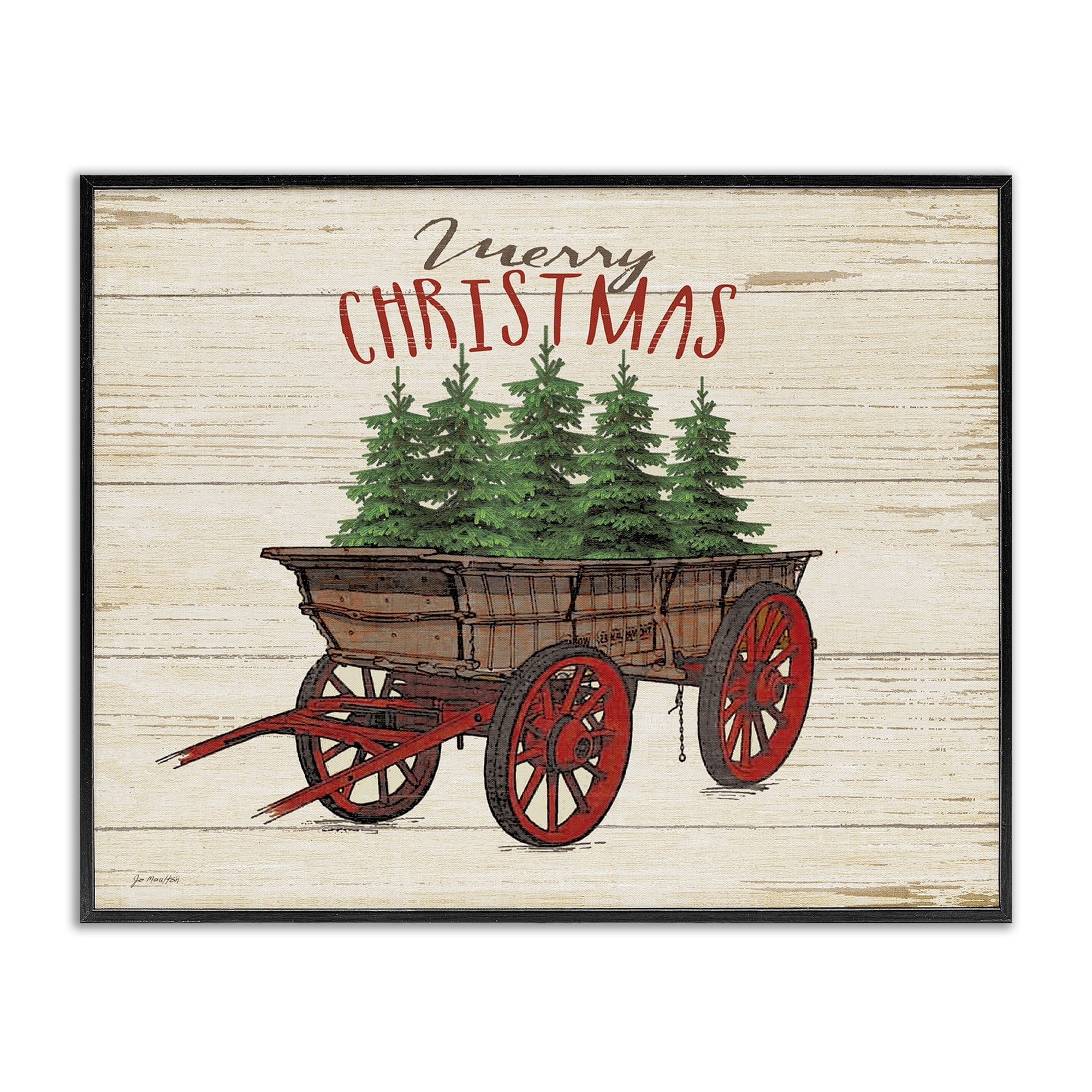 Stupell Merry Christmas Tree Wagon Framed Giclee Texture Art 11 x 14