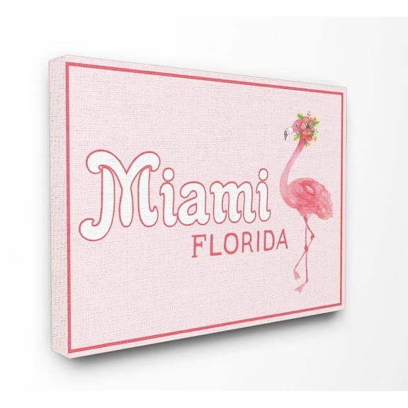 Stupell Miami Florida Flamingo Stretched Canvas Wall Art 16 x 20