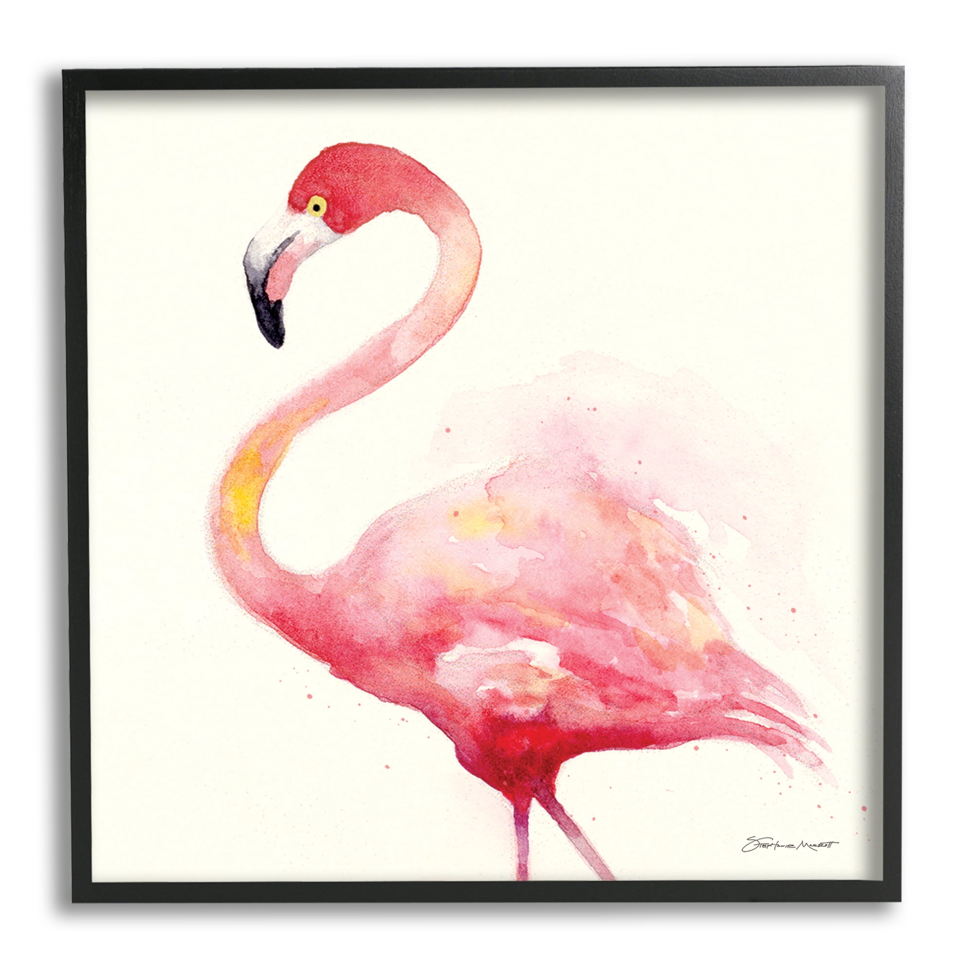 Stupell Minimal Flamingo Bird Watercolor Animals & Insects Painting Black Framed Art Print Wall Art