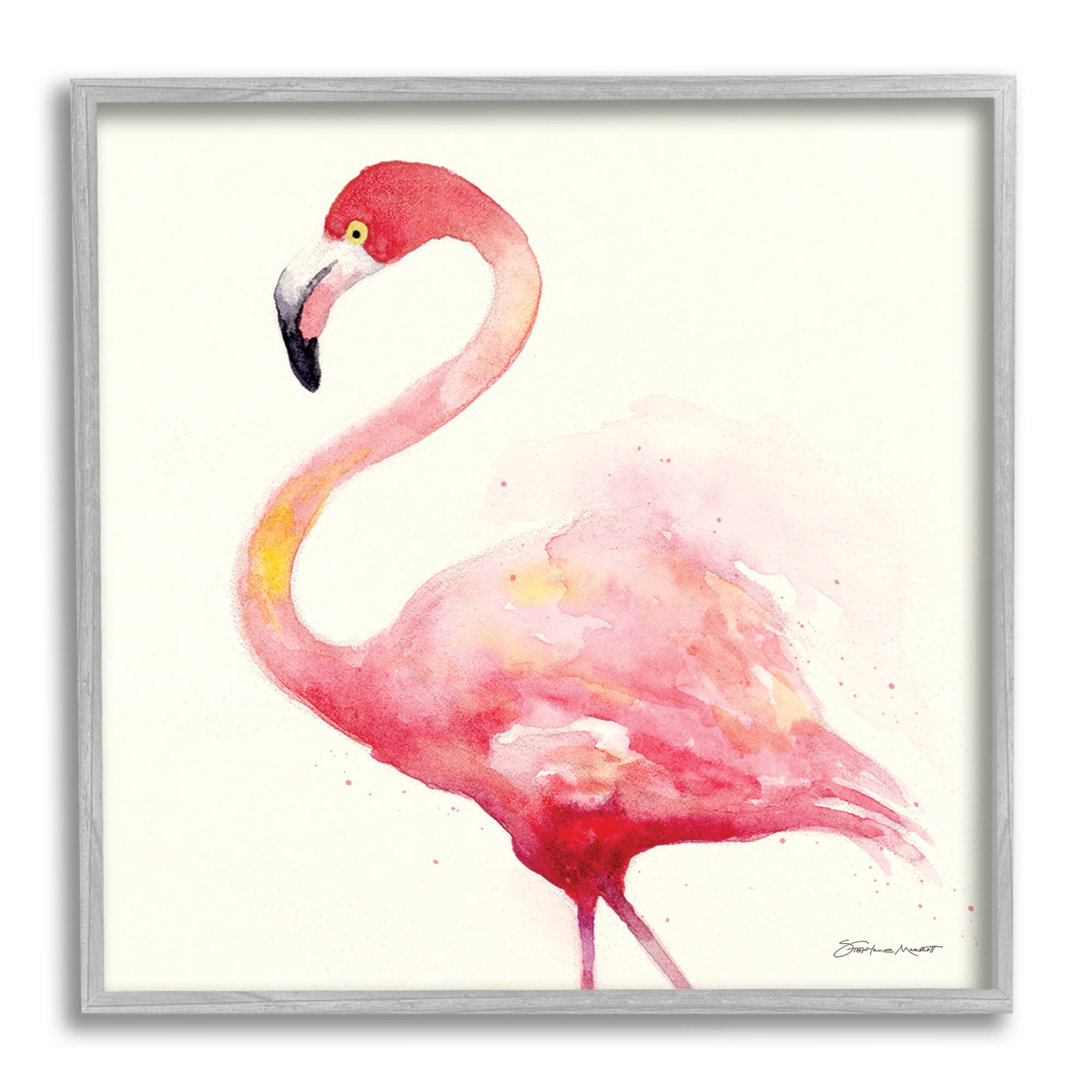Stupell Minimal Flamingo Bird Watercolor Animals & Insects Painting Gray Framed Art Print Wall Art