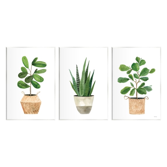Stupell Minimal Potted Plants Botanicals Botanical & Floral Painting Wall Plaque Unframed Art Print Wall Art, Set of 3