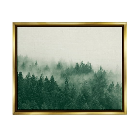Stupell Misty Trees Woodland Forest Landscape Photography Gold Floater Framed Art Print Wall Art