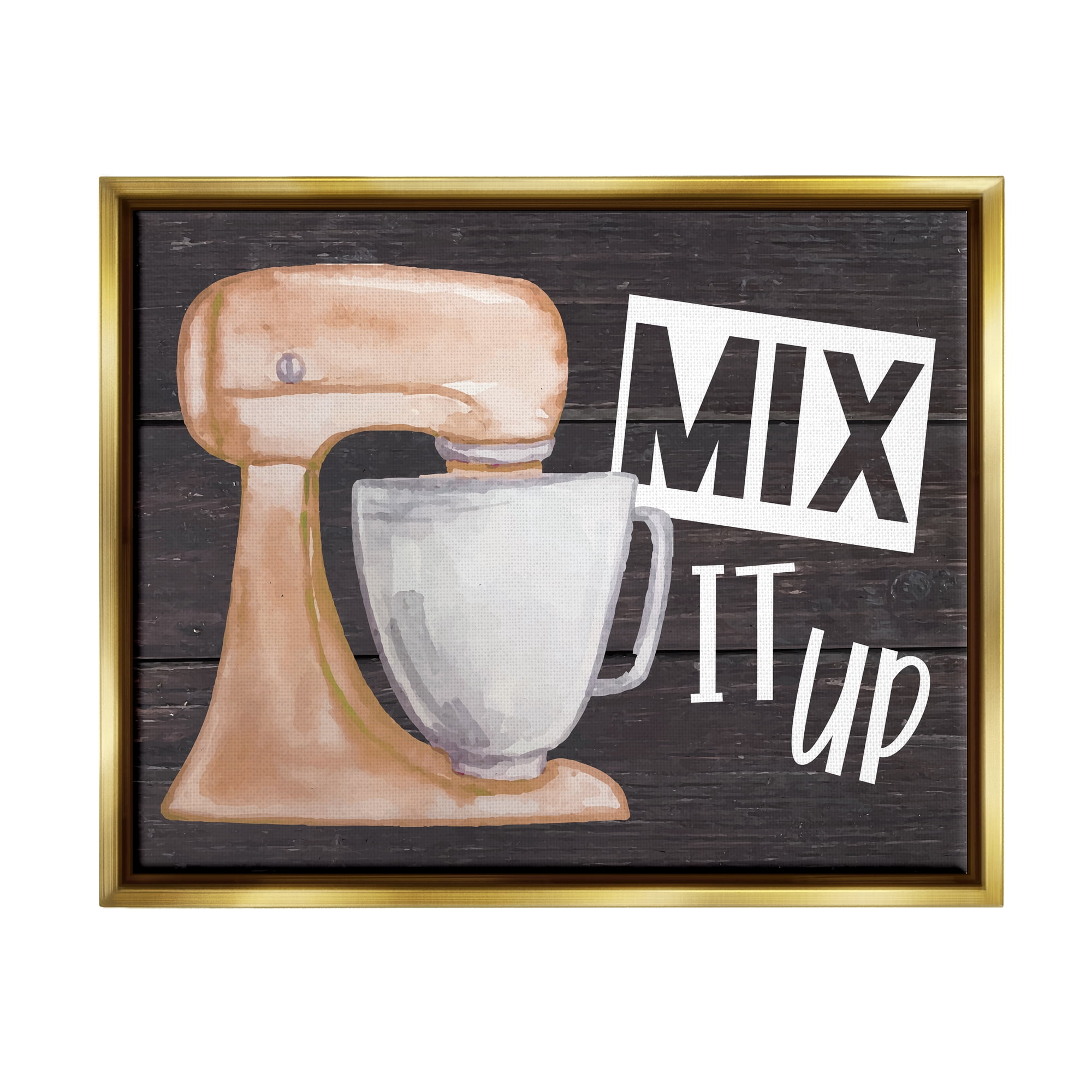 Stupell Mix It Up Kitchen Mixing Baking Food & Beverage Painting Gold Floater Framed Art Print Wall Art