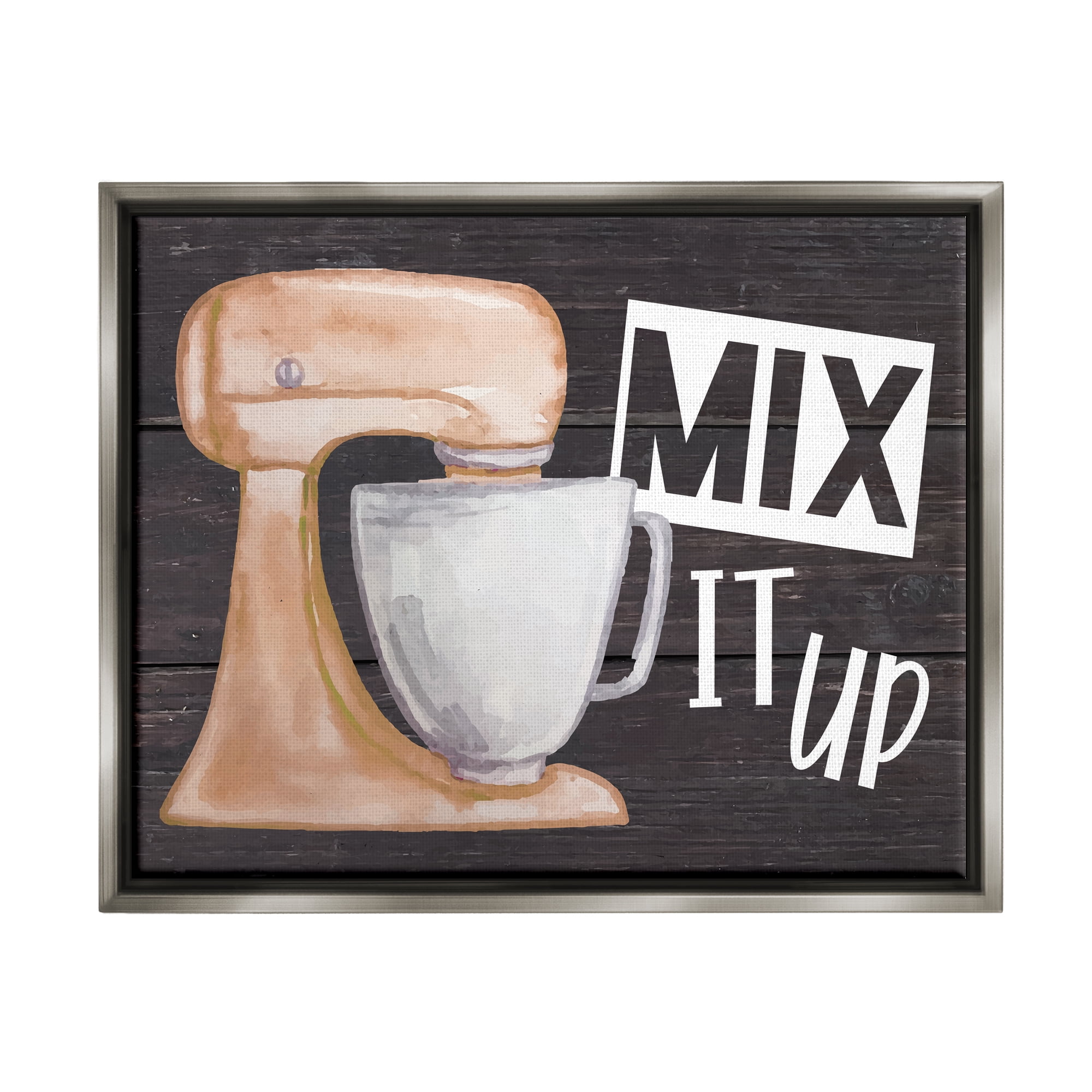 Stupell Mix It Up Kitchen Mixing Baking Food & Beverage Painting Gray Floater Framed Art Print Wall Art