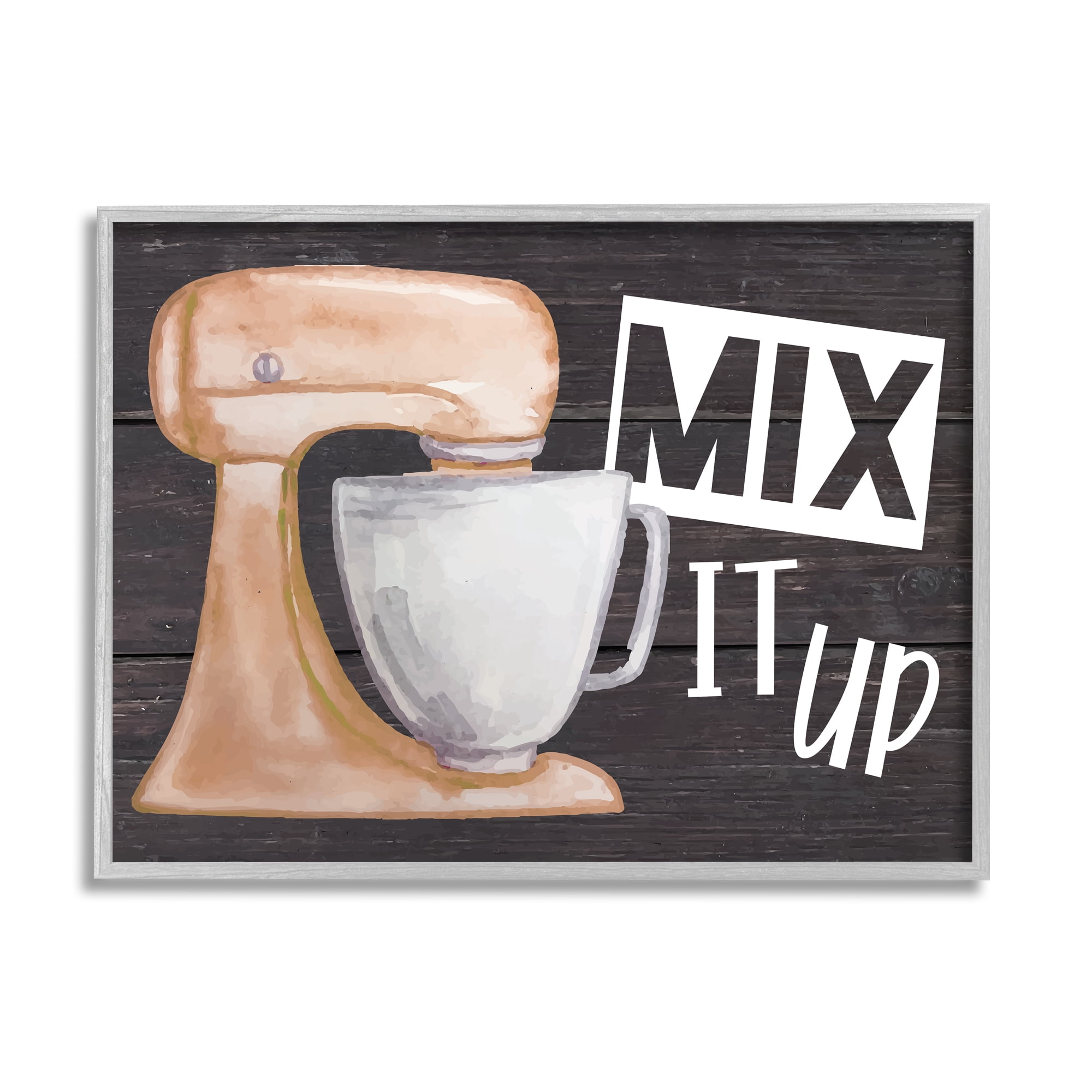 Stupell Mix It Up Kitchen Mixing Baking Food & Beverage Painting Gray Framed Art Print Wall Art