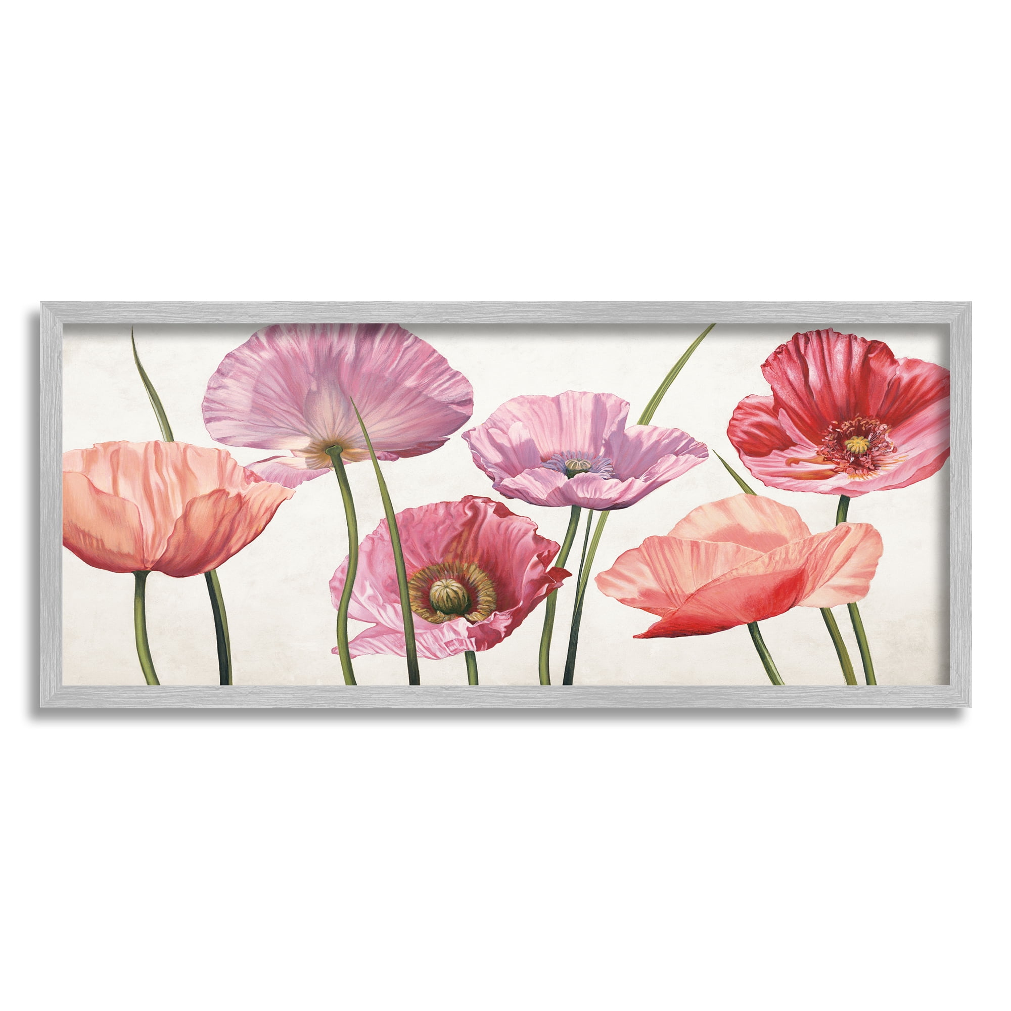 Stupell Mixed Poppies Vivid Petals Botanical & Floral Painting Gray Framed Art Print Wall Art