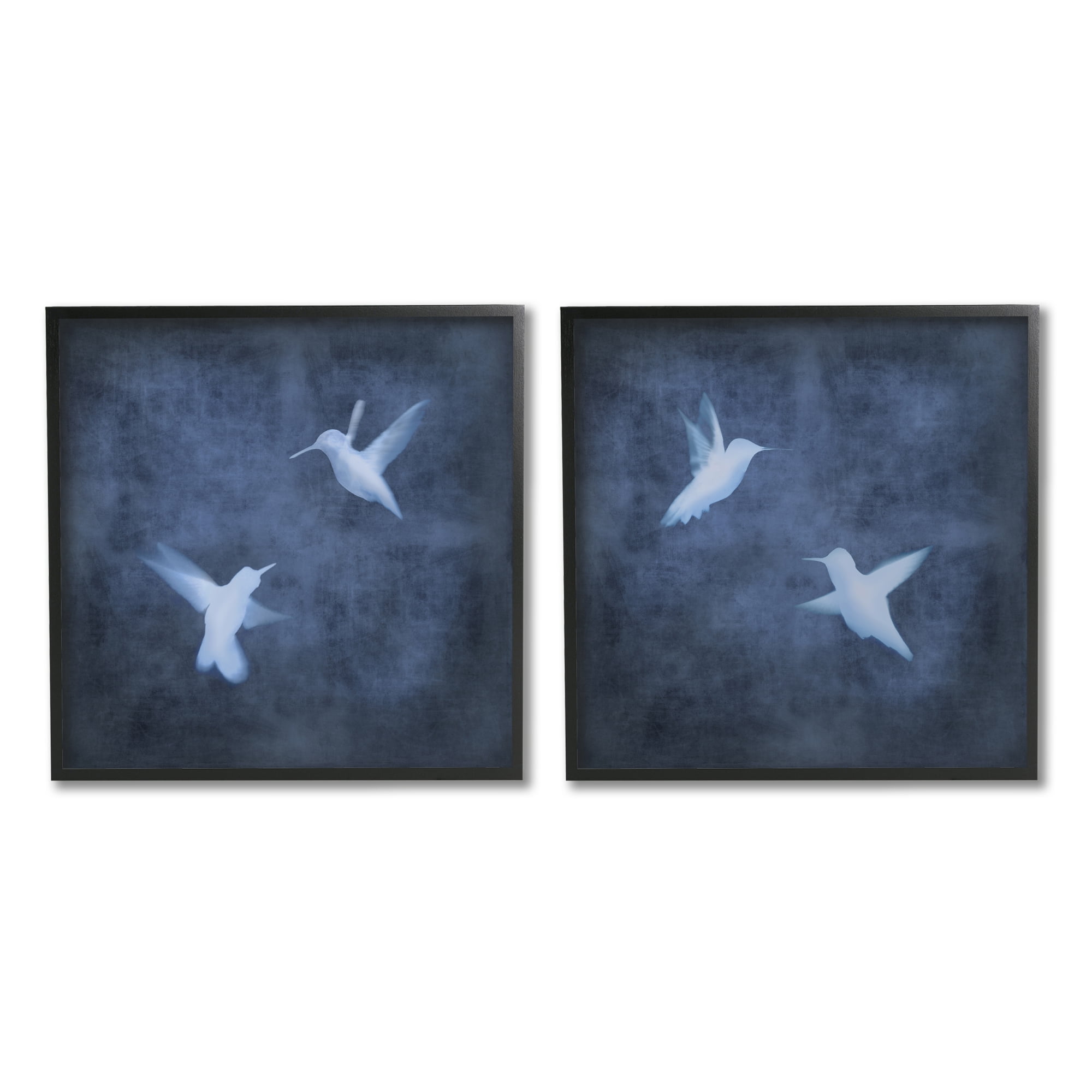 Stupell Modern Blue Birds Flying Silhouettes Animals & Insects Painting Black Framed Art Print Wall Art, Set of 2