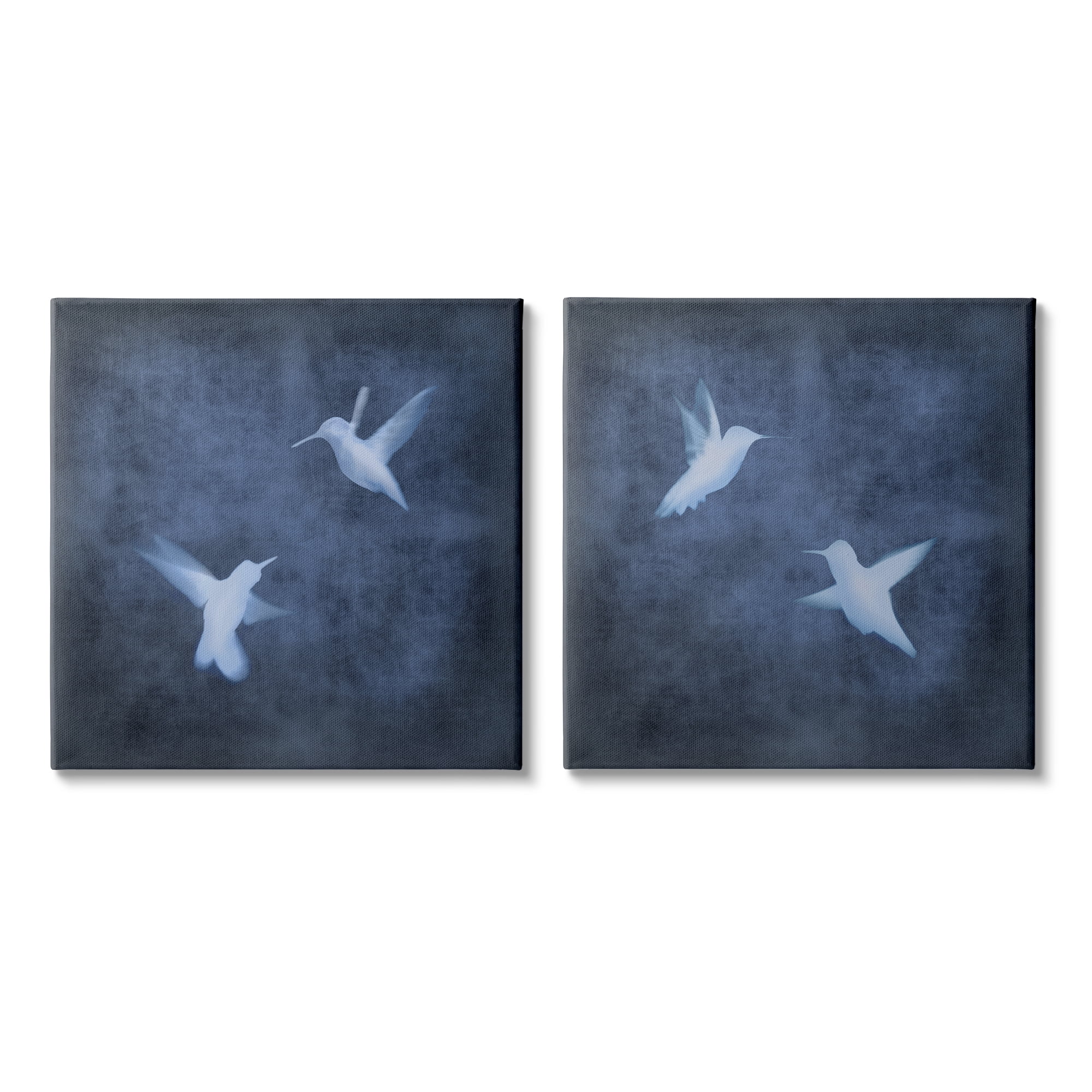 Stupell Modern Blue Birds Flying Silhouettes Animals & Insects Painting Gallery Wrapped Canvas Print Wall Art, Set of 2