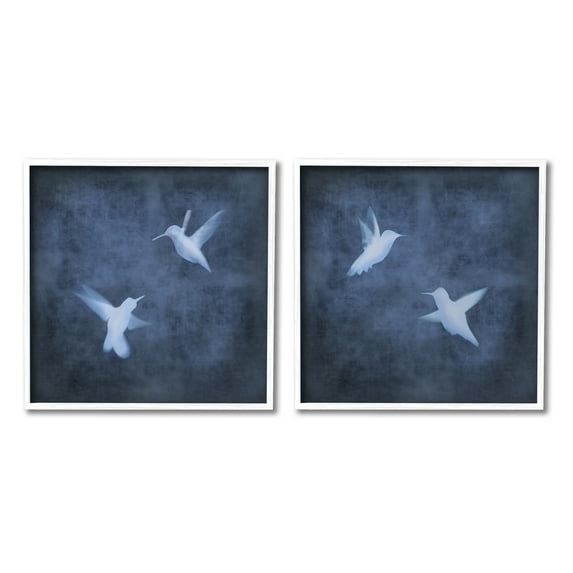 Stupell Modern Blue Birds Flying Silhouettes Animals & Insects Painting White Framed Art Print Wall Art, Set of 2