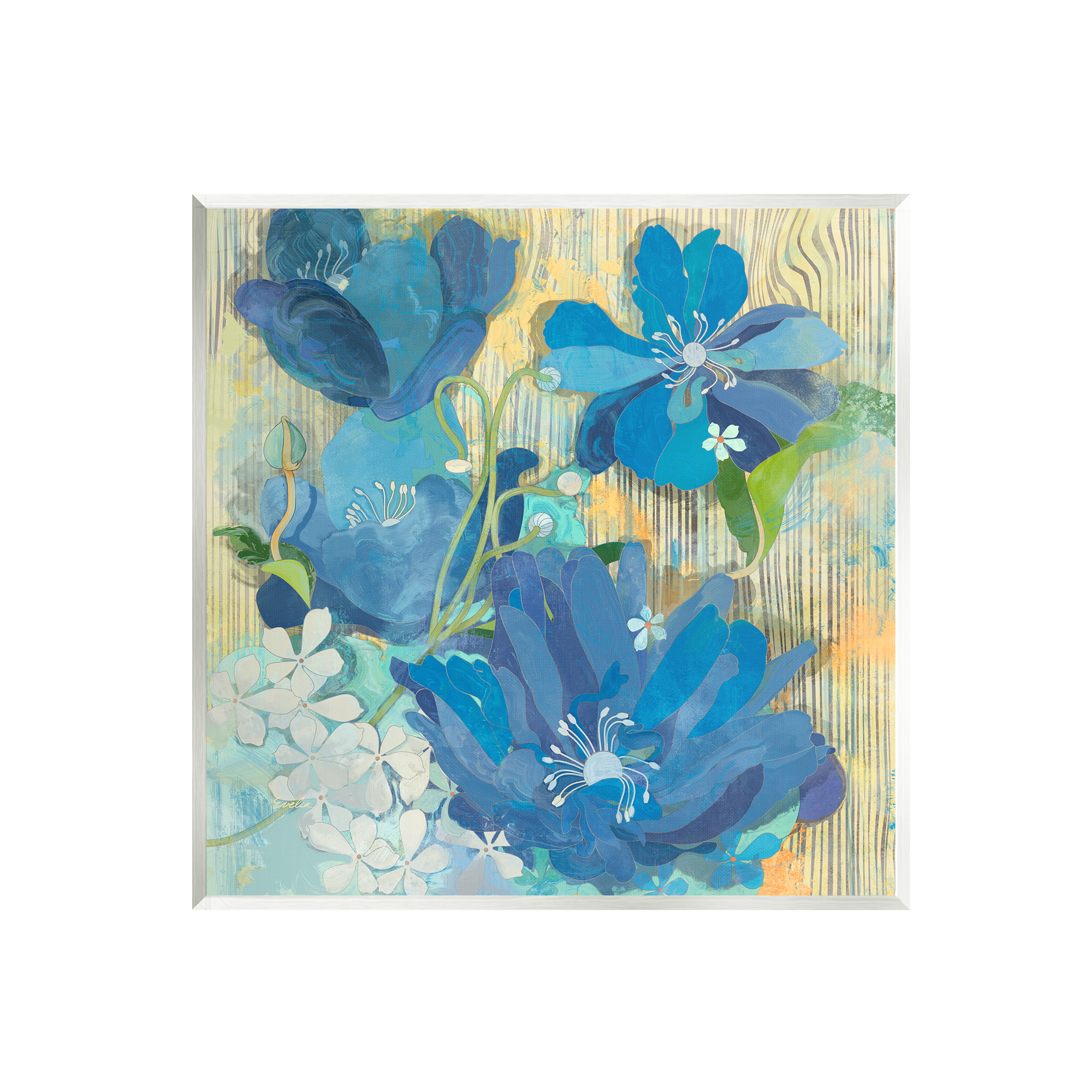 Stupell Modern Blue Geraniums Patterned Botanical & Floral Painting Wall Plaque Unframed Art Print Wall Art