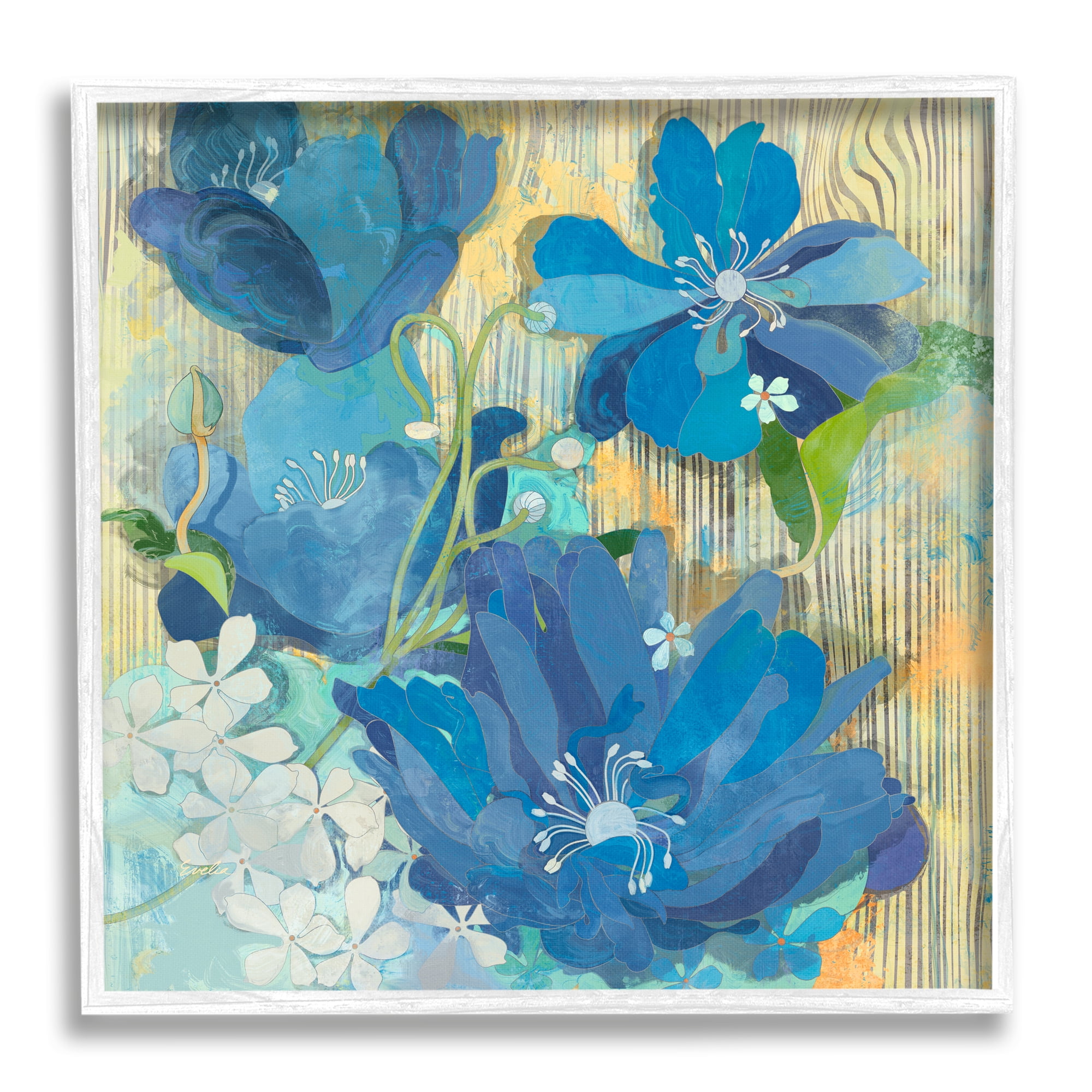 Stupell Modern Blue Geraniums Patterned Botanical & Floral Painting White Framed Art Print Wall Art