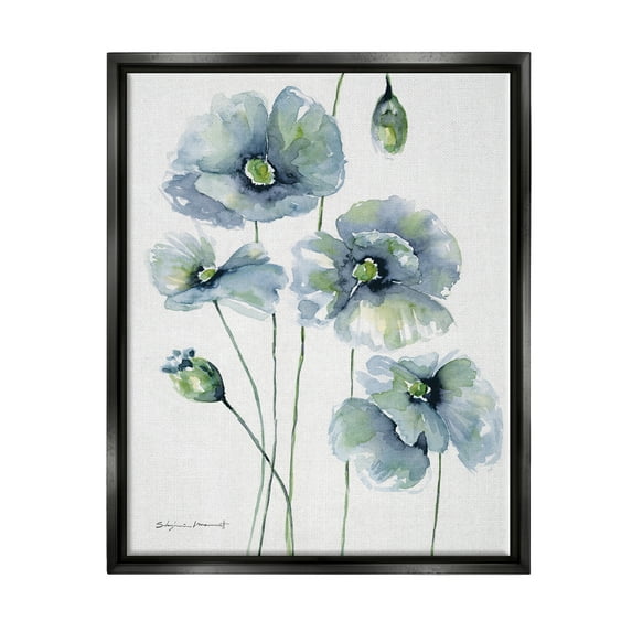 Stupell Modern Blue Layered Flower Buds Botanical & Floral Painting Black Floater Framed Art Print Wall Art
