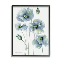 Stupell Modern Blue Layered Flower Buds Botanical & Floral Painting Black Framed Art Print Wall Art