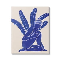 Stupell Modern Blue Woman Palm Plant Botanical & Floral Painting Gallery Wrapped Canvas Print Wall Art