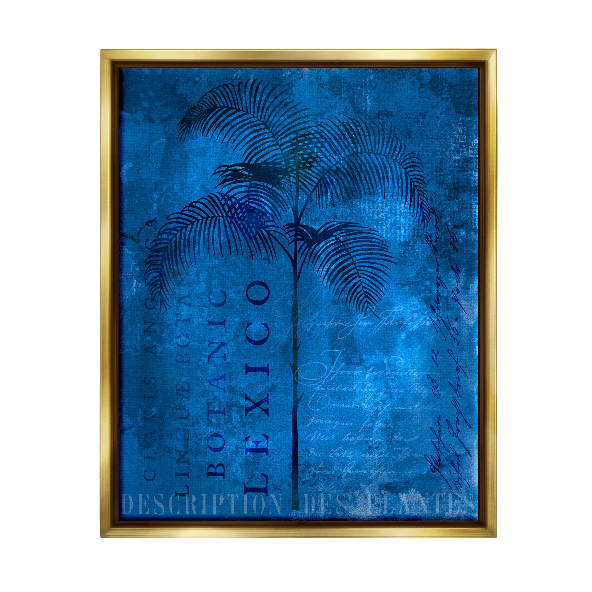 Stupell Modern Botanical Palm Collage Landscape Painting Gold Floater Framed Art Print Wall Art