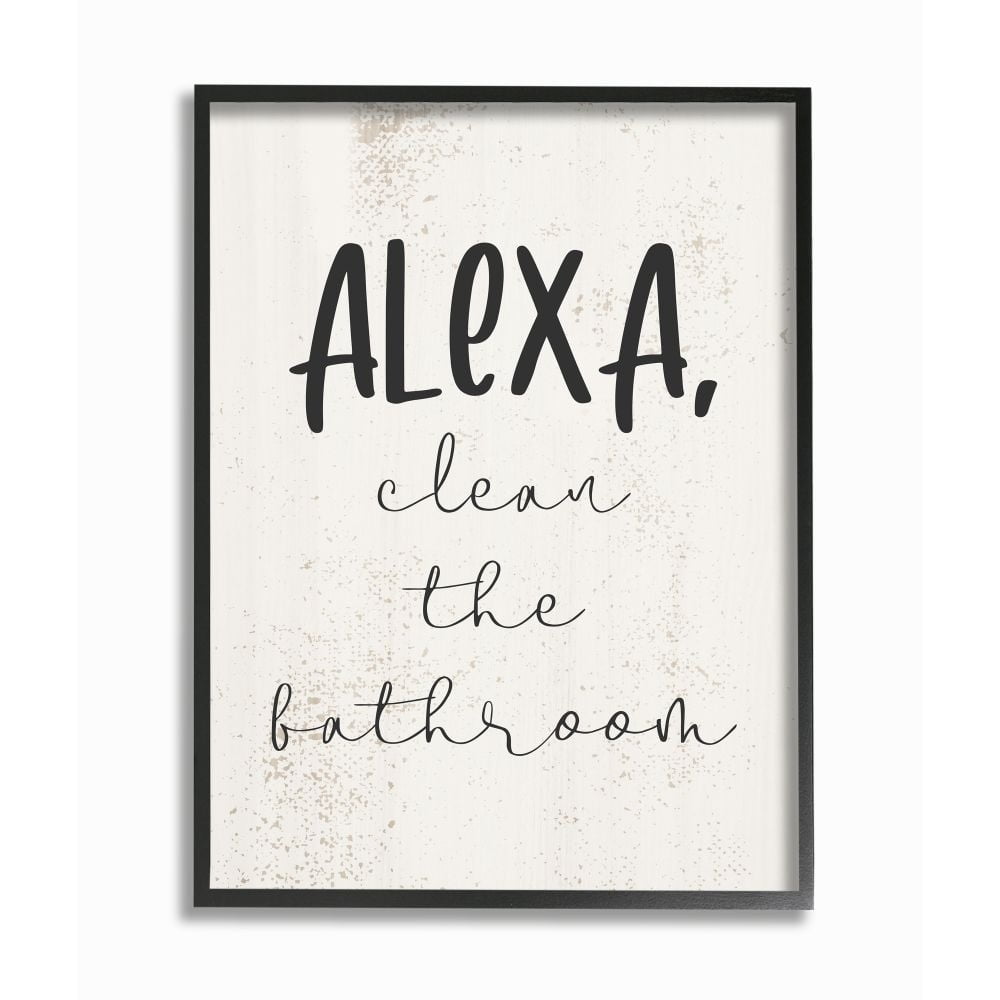 Stupell Modern Day Clean the Bathroom Sign Technology Humor Framed Wall Art - Black 16 x 20 Black