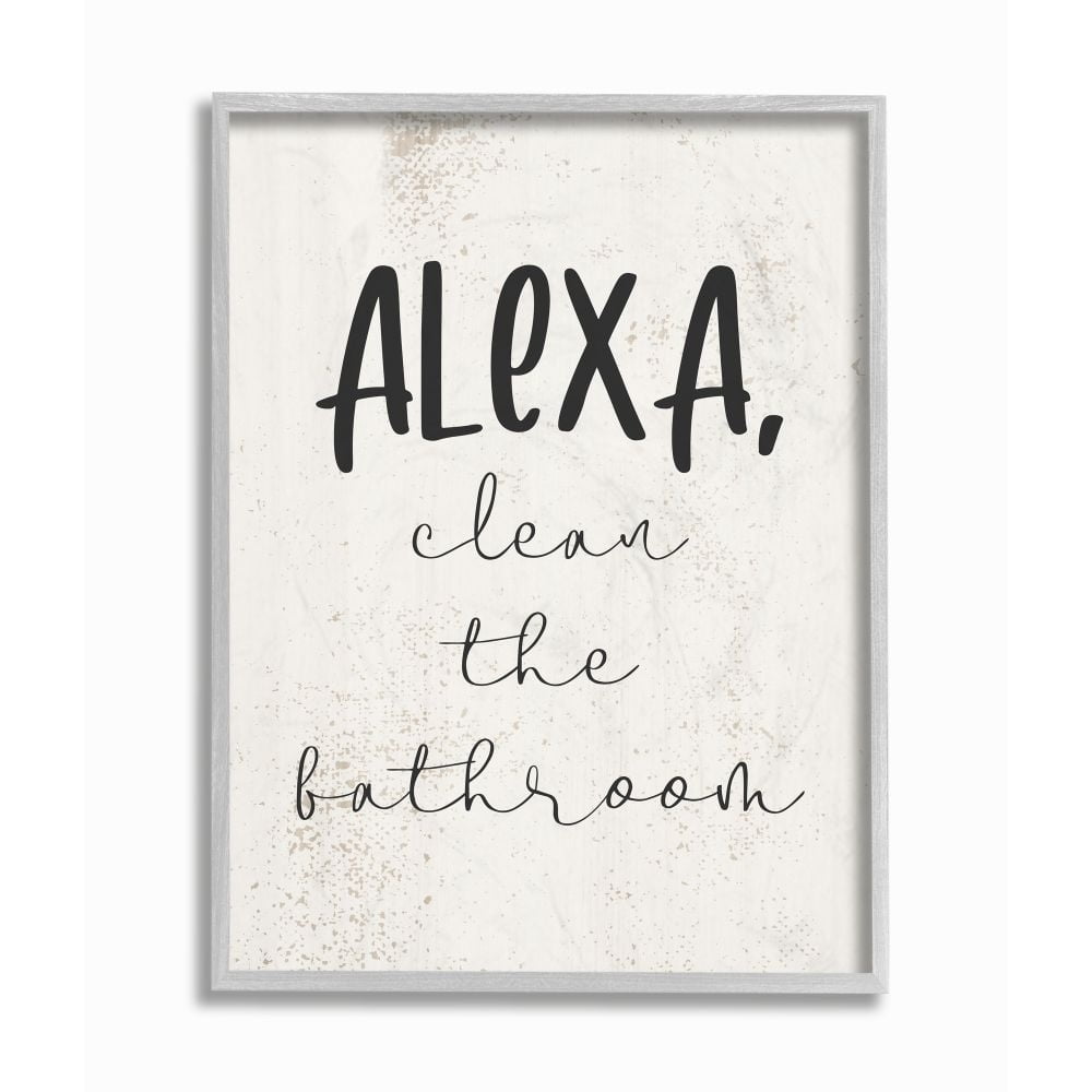 Stupell Modern Day Clean the Bathroom Sign Technology Humor Framed Wall Art - Black 16 x 20 Grey
