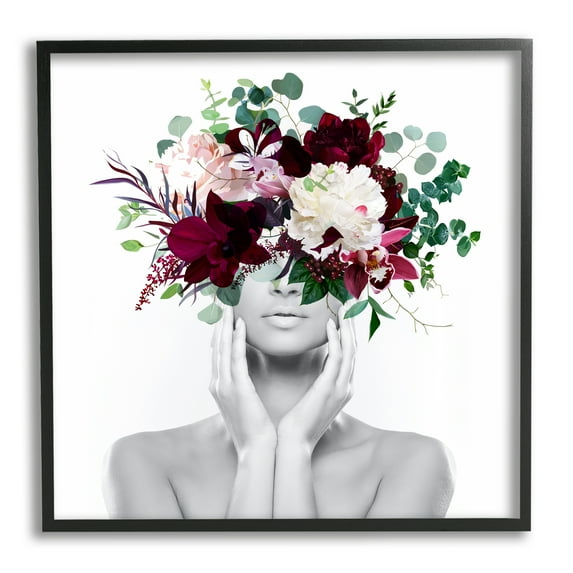 Stupell Modern Floral Arrangement Woman Botanical & Floral Painting Black Framed Art Print Wall Art