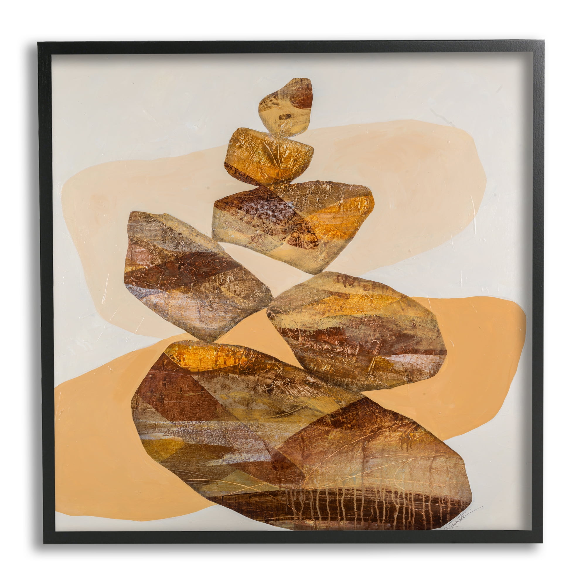 Stupell Modern Natural Stacked Zen Rocks Abstract Painting Black Framed Art Print Wall Art