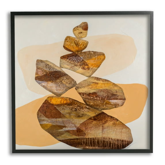 Stupell Modern Natural Stacked Zen Rocks Abstract Painting Black Framed Art Print Wall Art