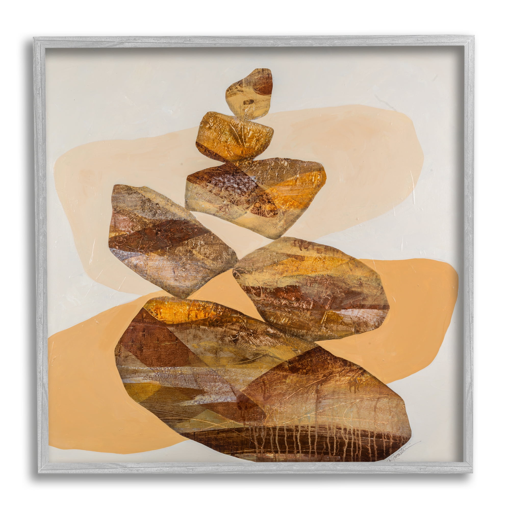 Stupell Modern Natural Stacked Zen Rocks Abstract Painting Gray Framed Art Print Wall Art