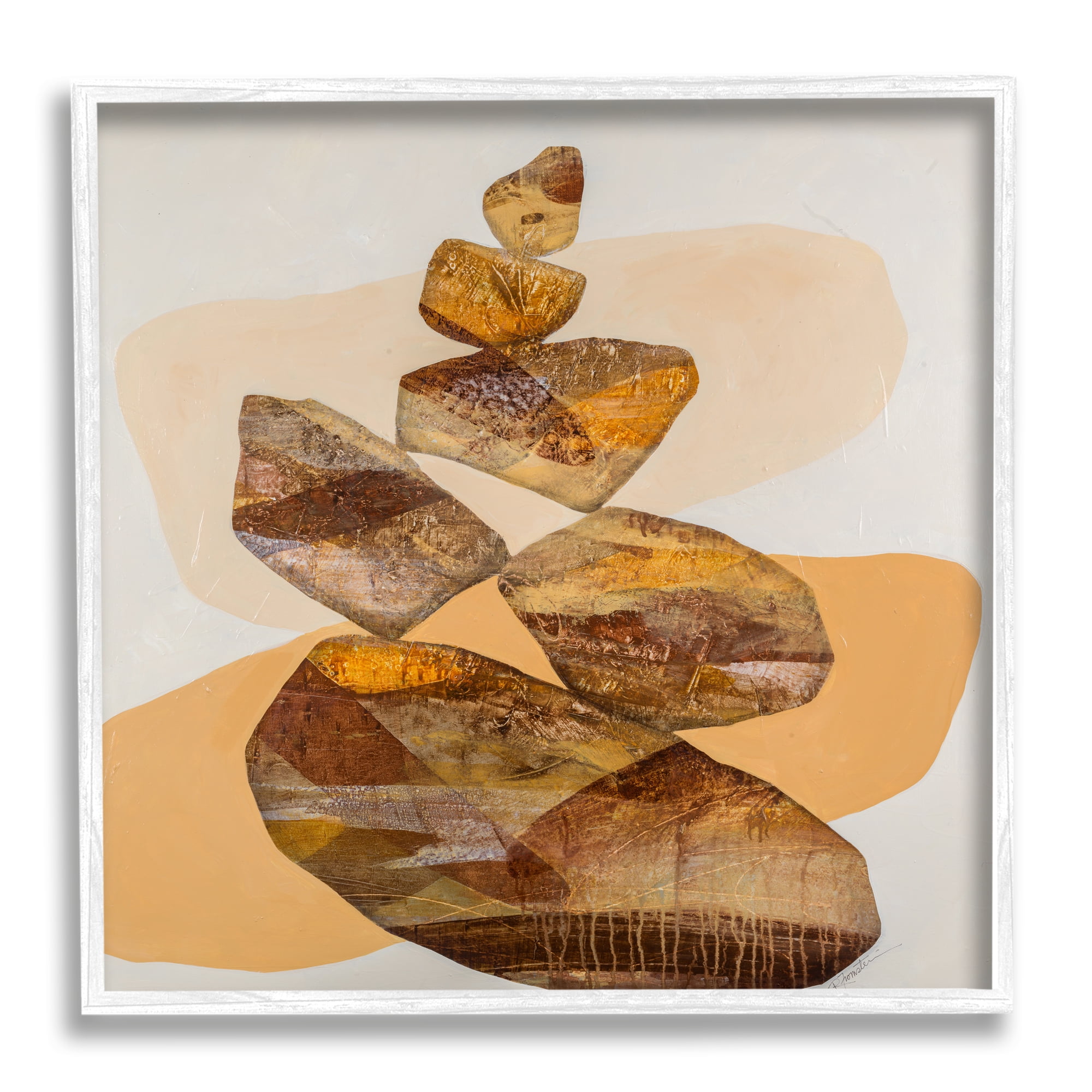 Stupell Modern Natural Stacked Zen Rocks Abstract Painting White Framed Art Print Wall Art