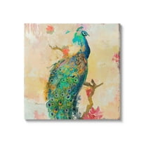 Stupell Modern Peacock Cherry Blossoms Animals & Insects Painting Gallery Wrapped Canvas Print Wall Art