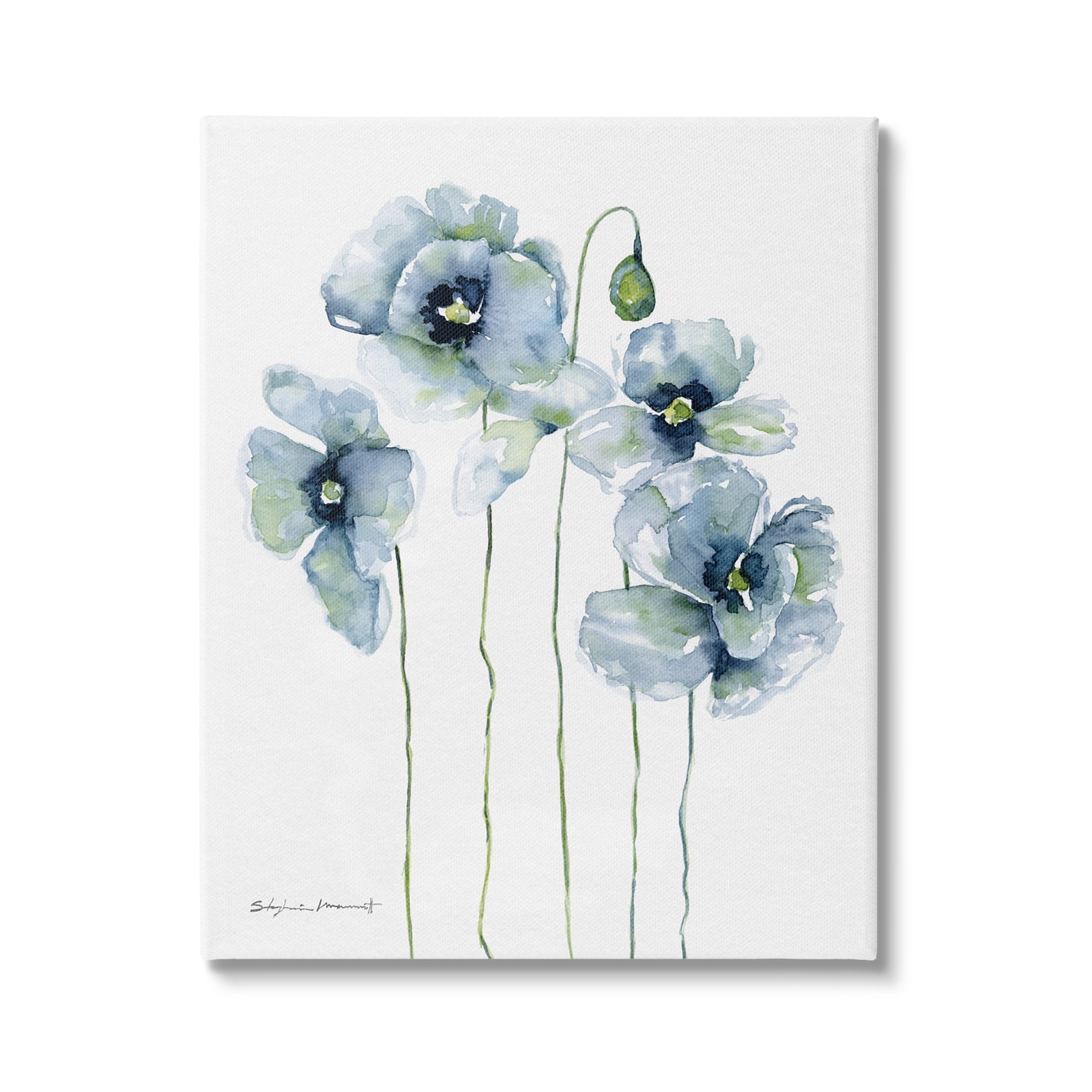 Stupell Modern Poppy Blooms Blue Abstract Botanical & Floral Painting Gallery Wrapped Canvas Print Wall Art