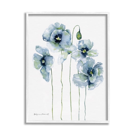 Stupell Modern Poppy Blooms Blue Abstract Botanical & Floral Painting White Framed Art Print Wall Art