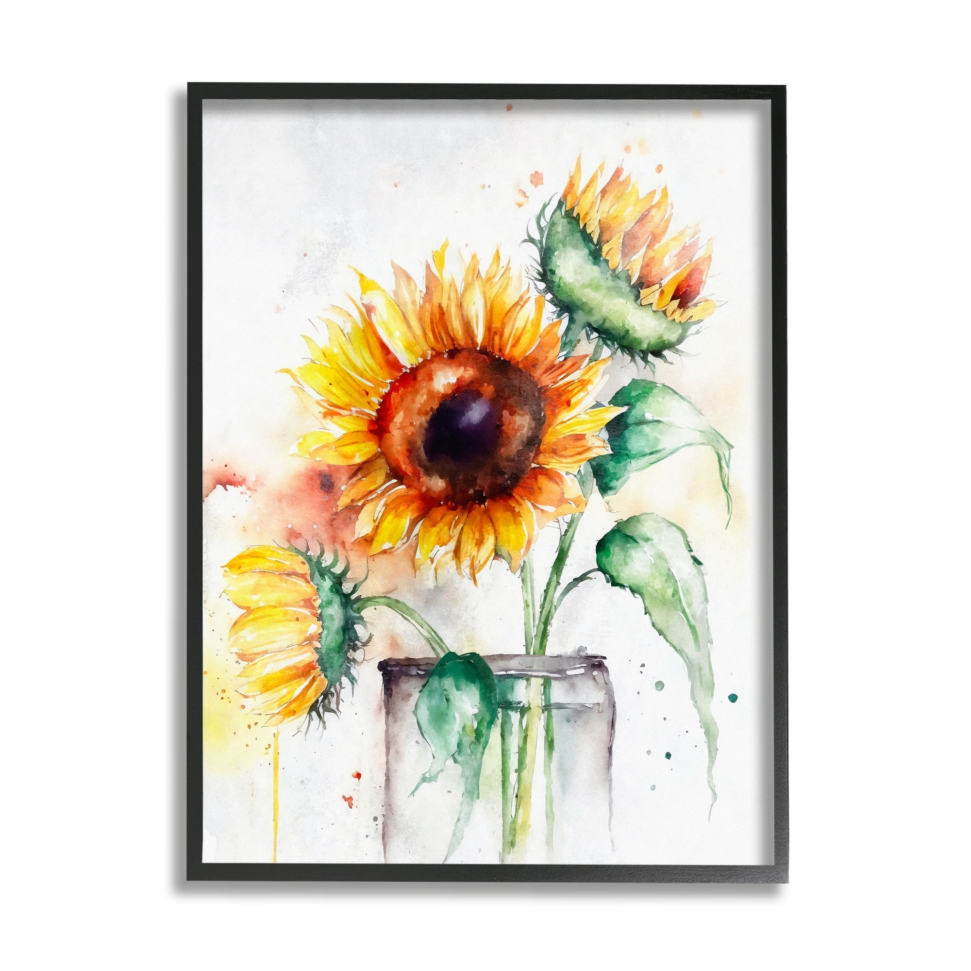 Stupell Modern Sunflowers Watercolor Style Bouquet Botanical & Floral Painting Black Framed Art Print Wall Art