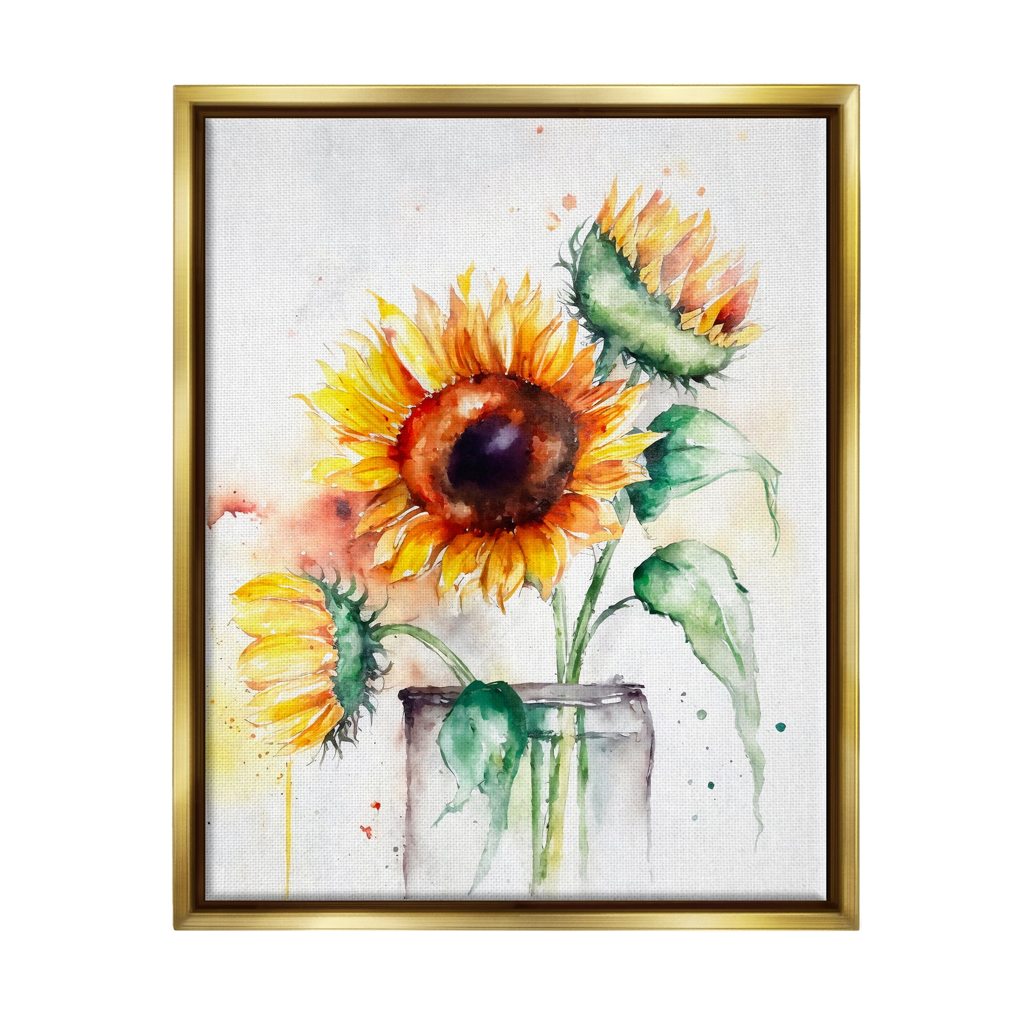 Stupell Modern Sunflowers Watercolor Style Bouquet Botanical & Floral Painting Gold Floater Framed Art Print Wall Art