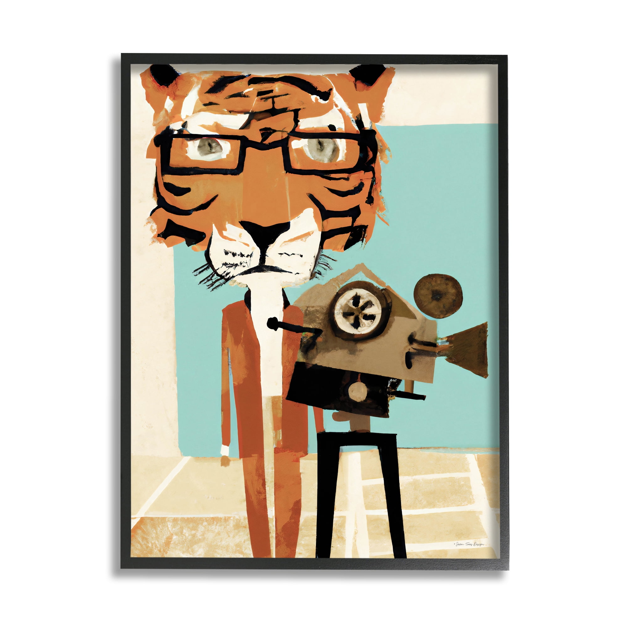 Stupell Modern Tiger Filming Camera Animals & Insects Painting Black Framed Art Print Wall Art