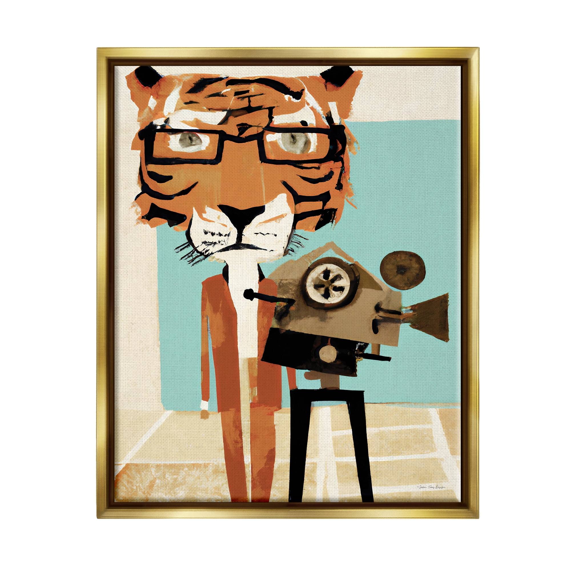 Stupell Modern Tiger Filming Camera Animals & Insects Painting Gold Floater Framed Art Print Wall Art