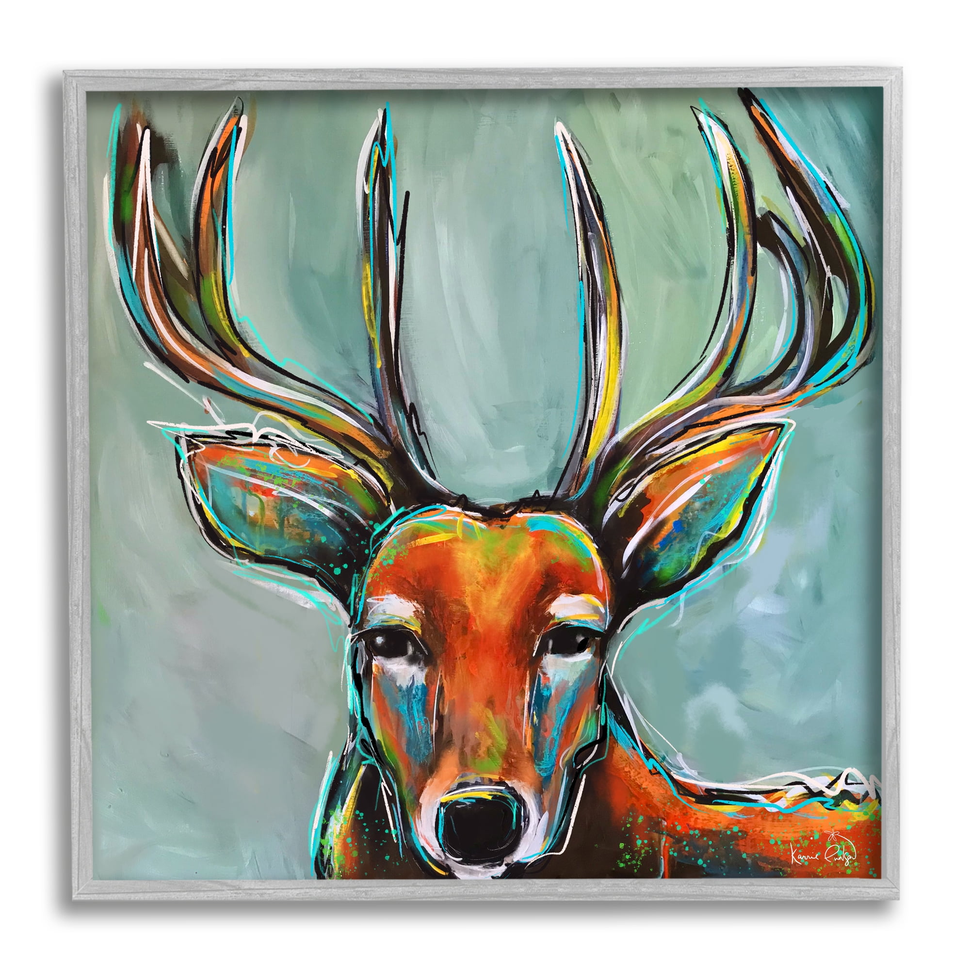Stupell Modern Urban Deer Painting Animals & Insects Painting Gray Framed Art Print Wall Art