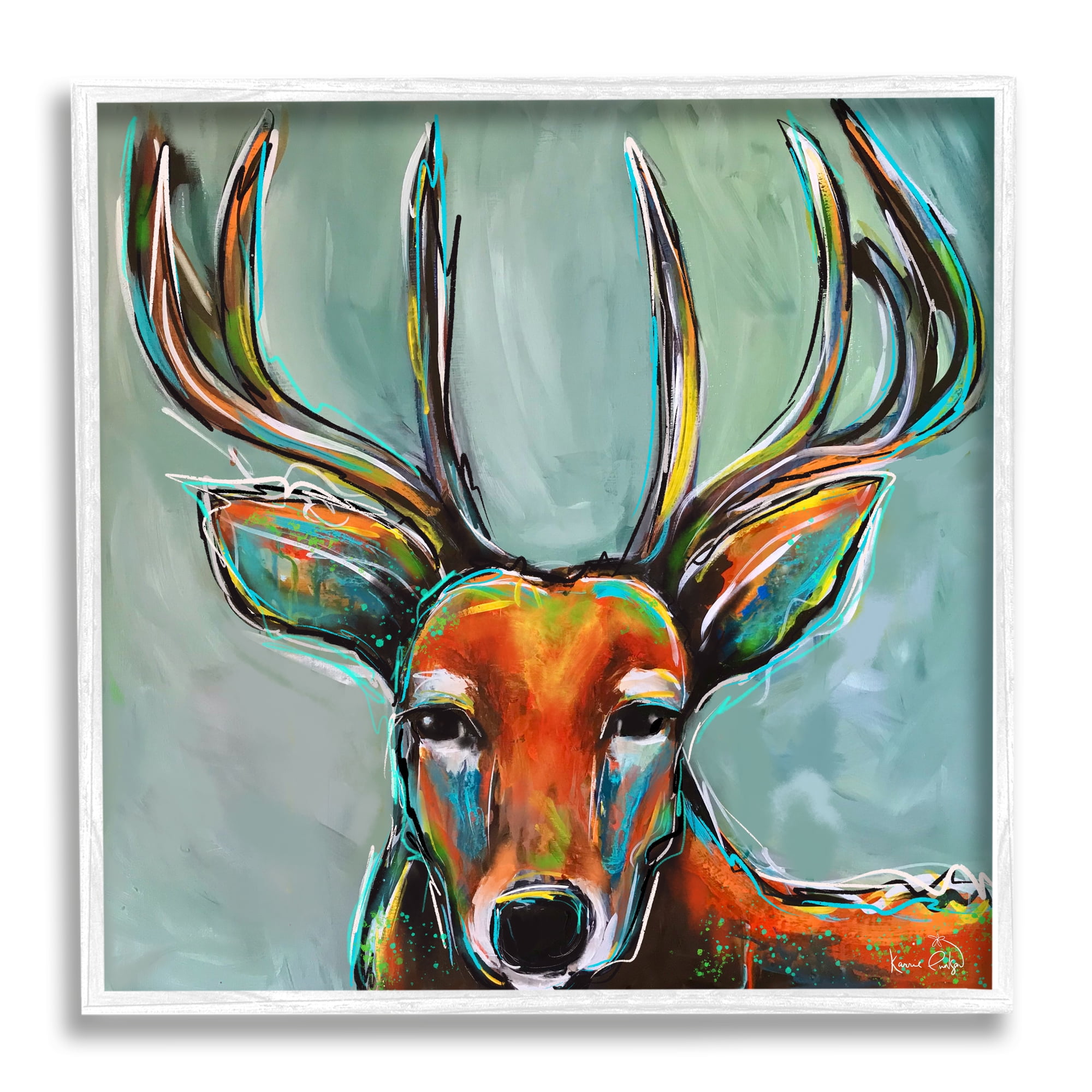 Stupell Modern Urban Deer Painting Animals & Insects Painting White Framed Art Print Wall Art