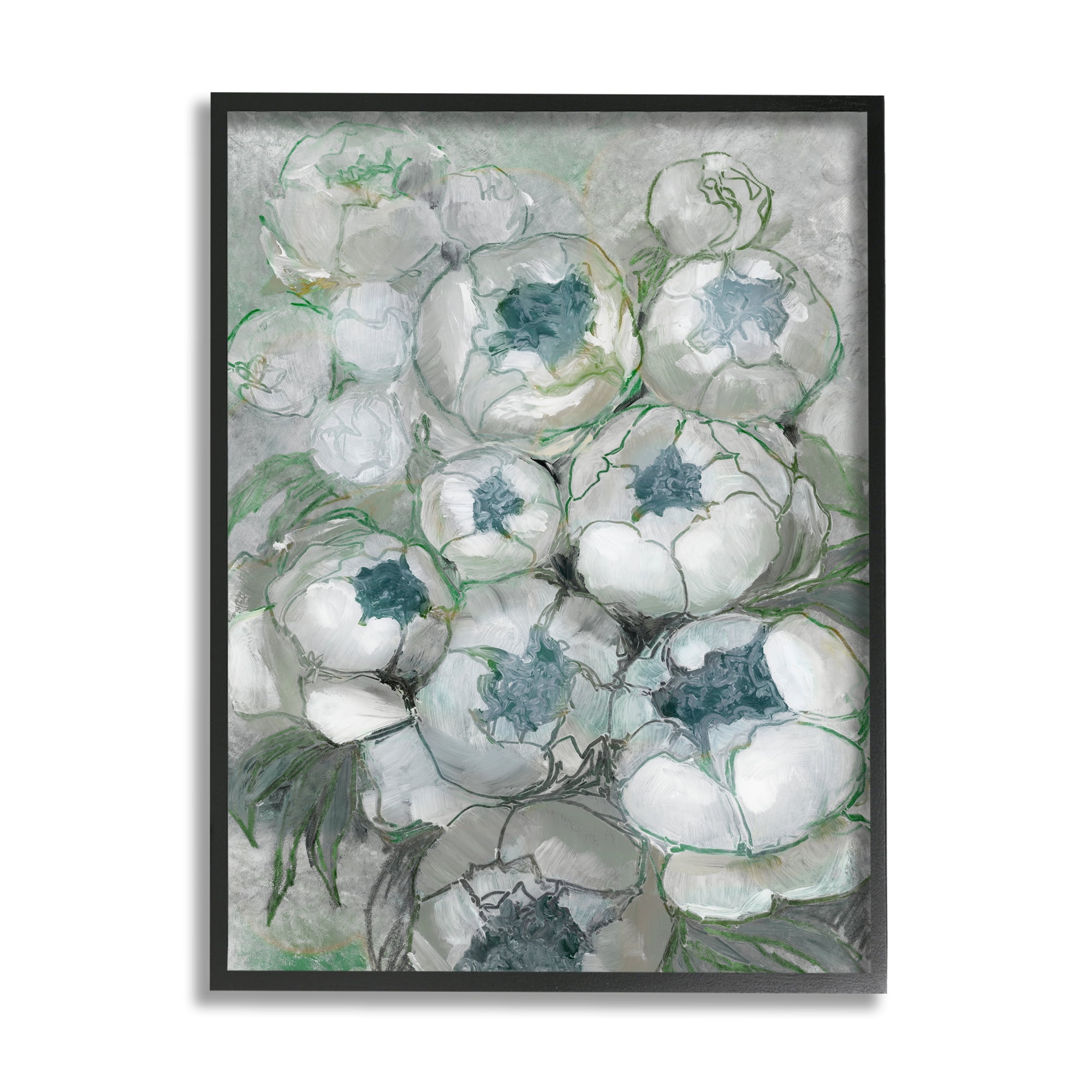 Stupell Modern White Spring Peony Buds Botanical & Floral Painting Black Framed Art Print Wall Art