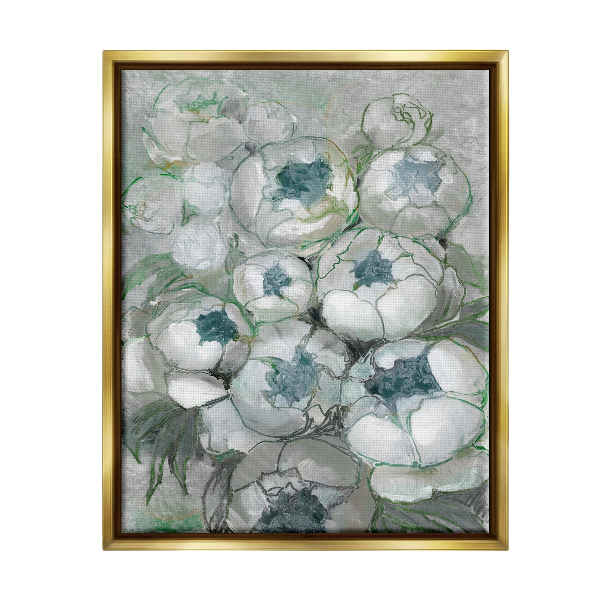 Stupell Modern White Spring Peony Buds Botanical & Floral Painting Gold Floater Framed Art Print Wall Art