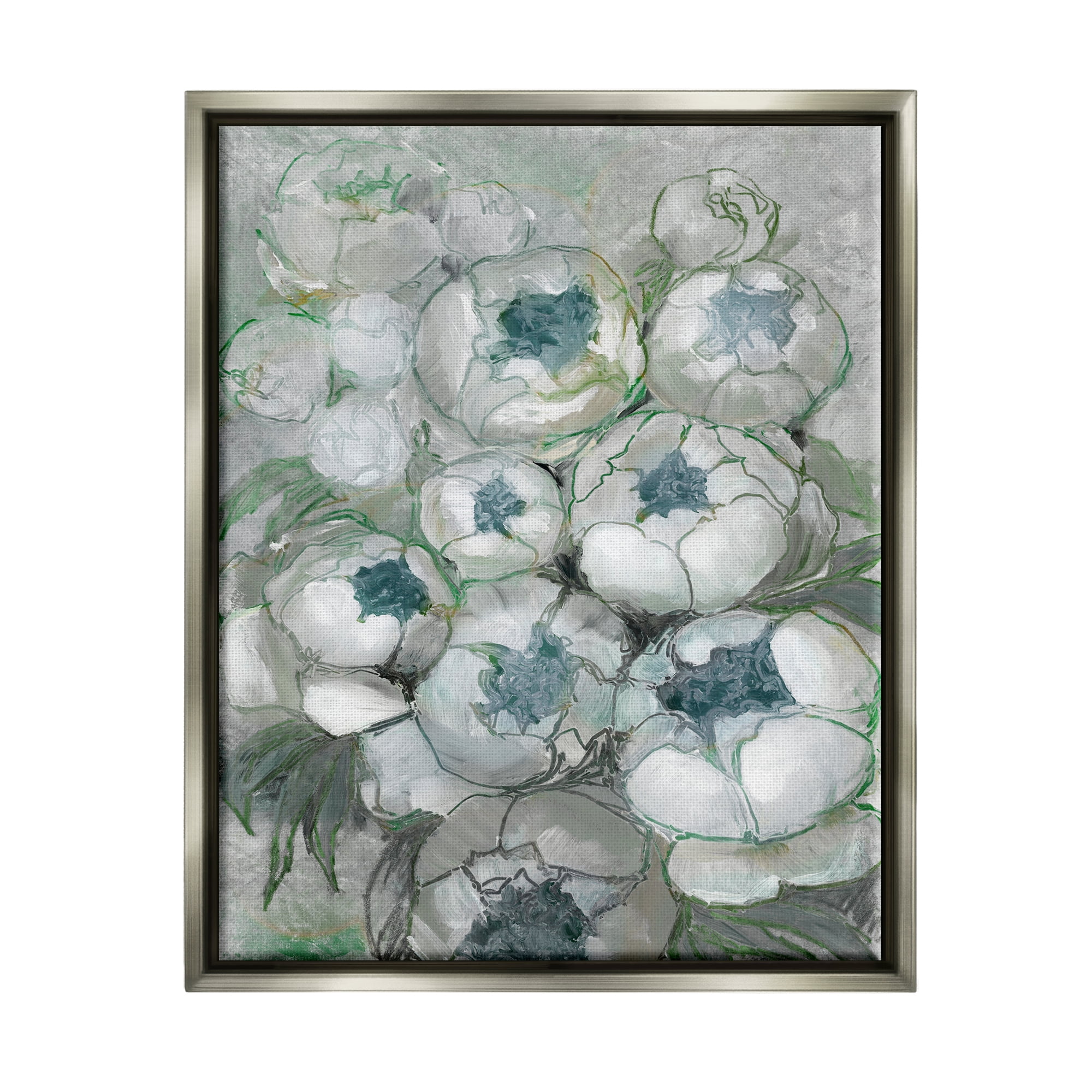 Stupell Modern White Spring Peony Buds Botanical & Floral Painting Gray Floater Framed Art Print Wall Art
