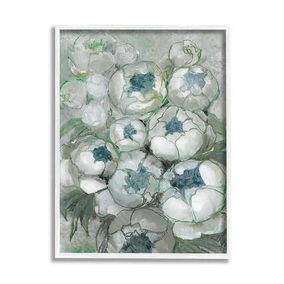 Stupell Modern White Spring Peony Buds Botanical & Floral Painting White Framed Art Print Wall Art