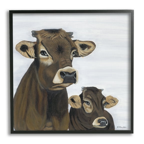 Stupell Mom & Baby Cow Painting Animals & Insects Painting Black Framed Art Print Wall Art