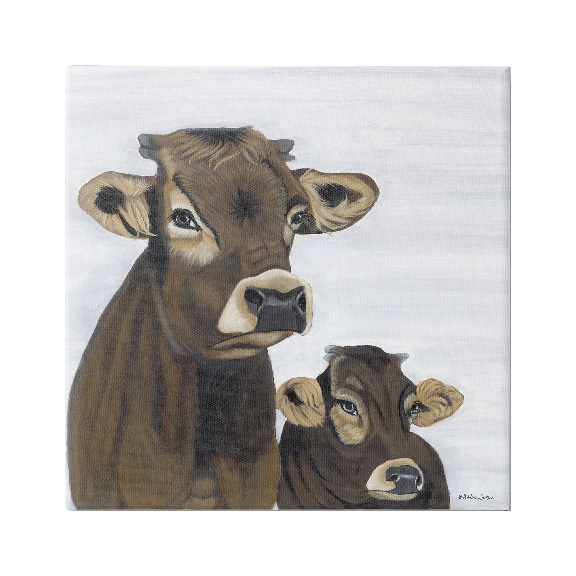 Stupell Mom & Baby Cow Painting Animals & Insects Painting Gallery Wrapped Canvas Print Wall Art
