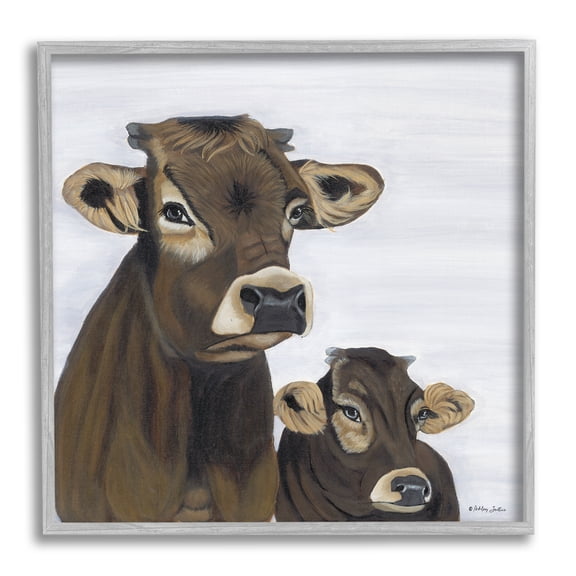 Stupell Mom & Baby Cow Painting Animals & Insects Painting Gray Framed Art Print Wall Art