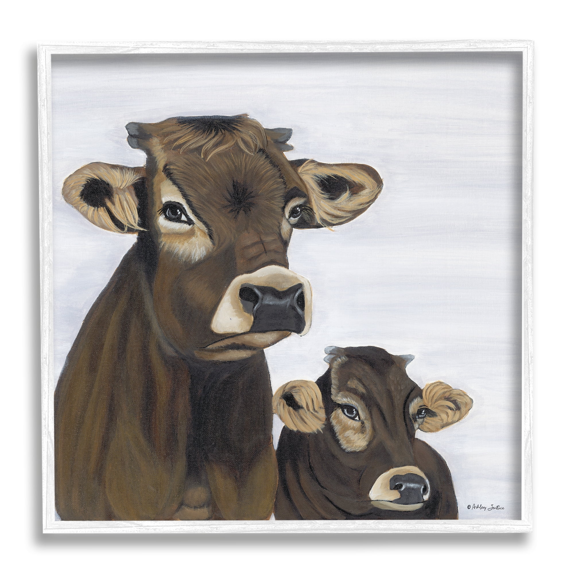 Stupell Mom & Baby Cow Painting Animals & Insects Painting White Framed Art Print Wall Art