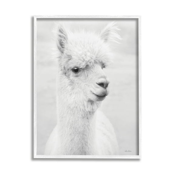 Stupell Monochrome Alpaca Farm Animal Animals & Insects Photography White Framed Art Print Wall Art